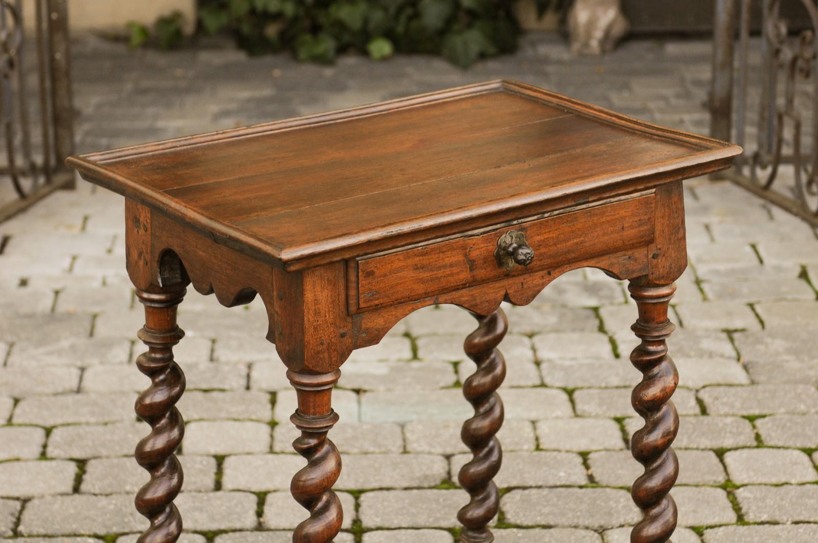 French Louis XIII Style 1870s Walnut Table with Barley Twist Base and Drawer 9