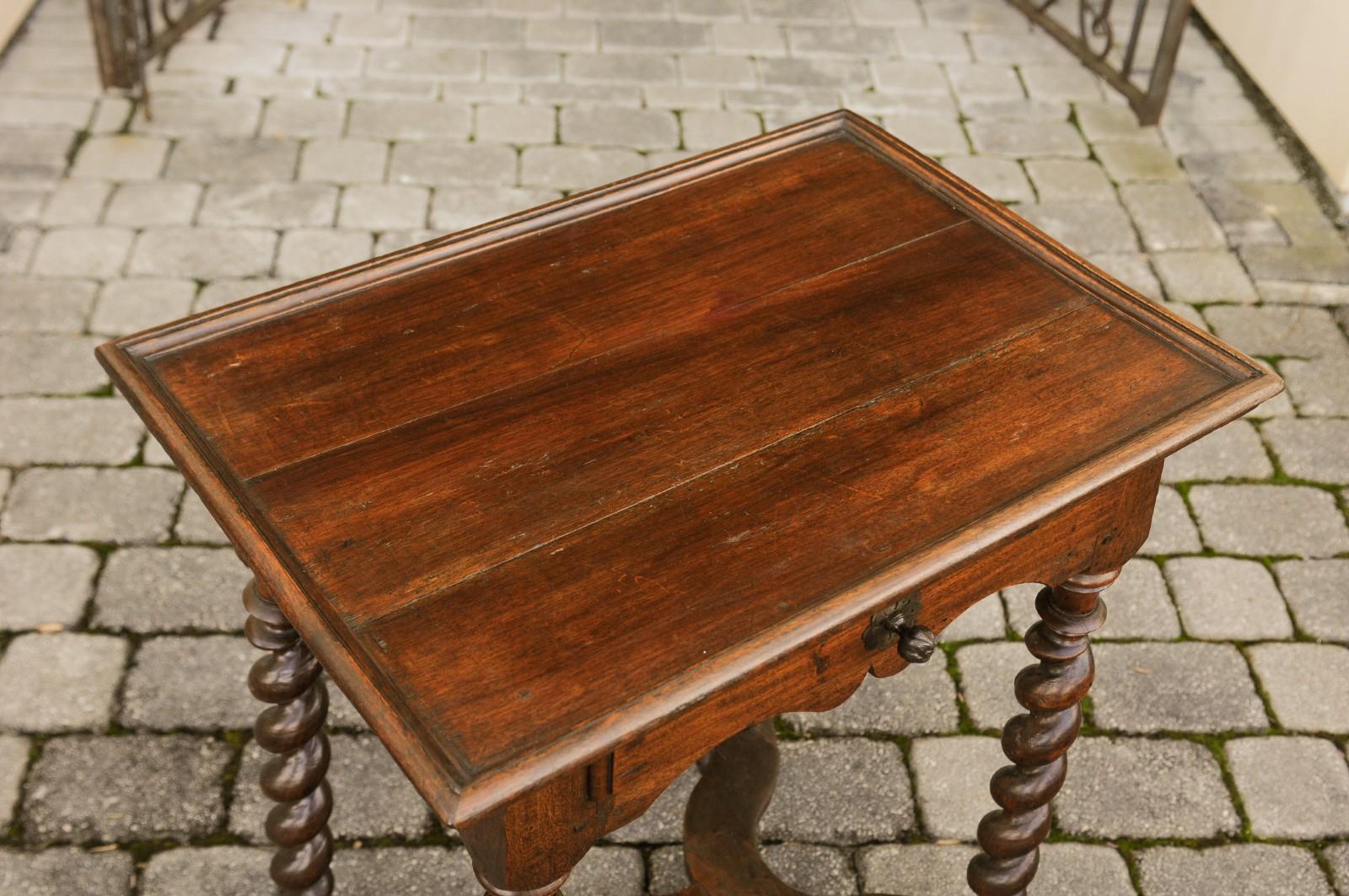 French Louis XIII Style 1870s Walnut Table with Barley Twist Base and Drawer 11