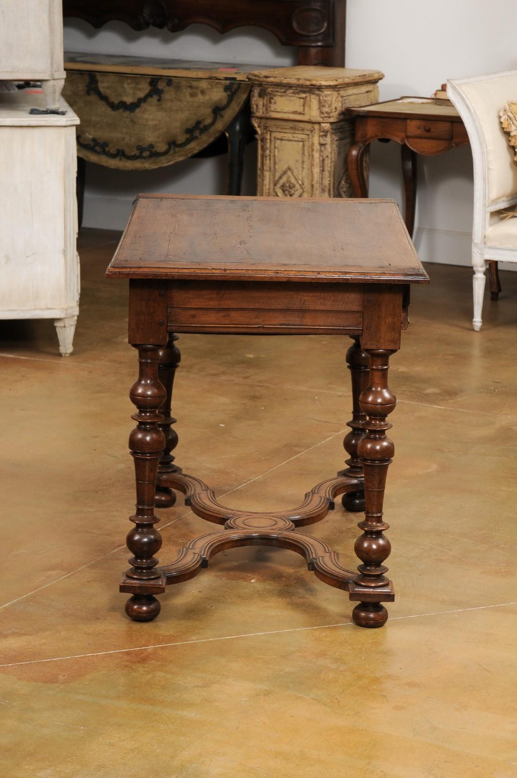 Iron French Louis XIII Style 1890s Walnut Side Table with Curving X-Form Stretcher For Sale