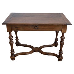 French Louis XIII Style 1890s Walnut Side Table with Curving X-Form Stretcher