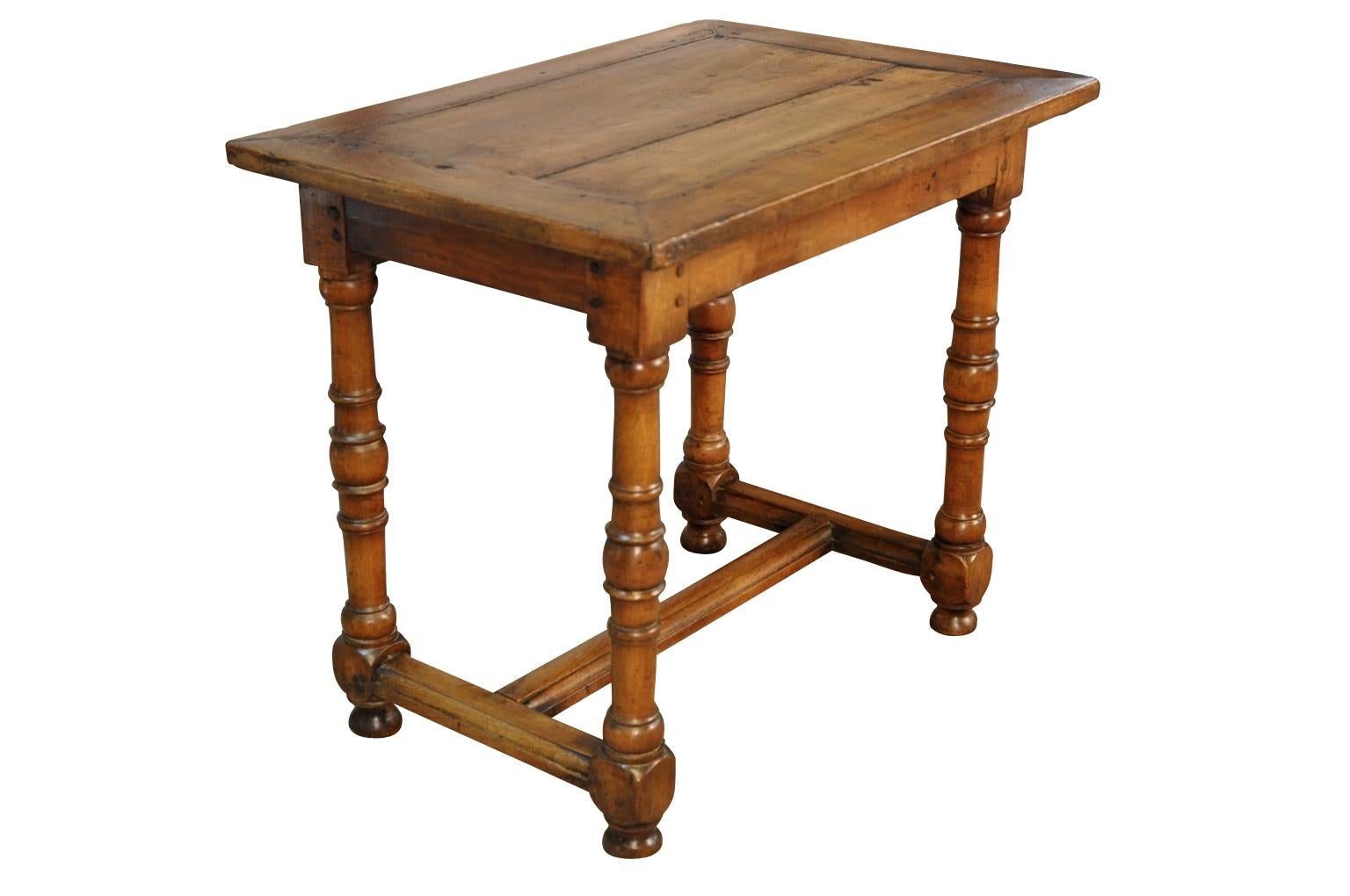 A very handsome 18th century Louis XIII style side table from the Provence region of France. Beautifully constructed from rich walnut with nicely turned legs. Great patina.