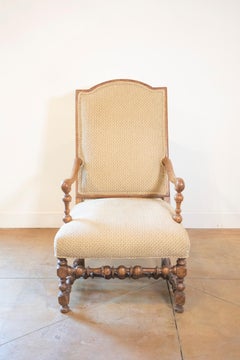 French Louis XIII Style 19th Century Walnut Armchair with Turned Base