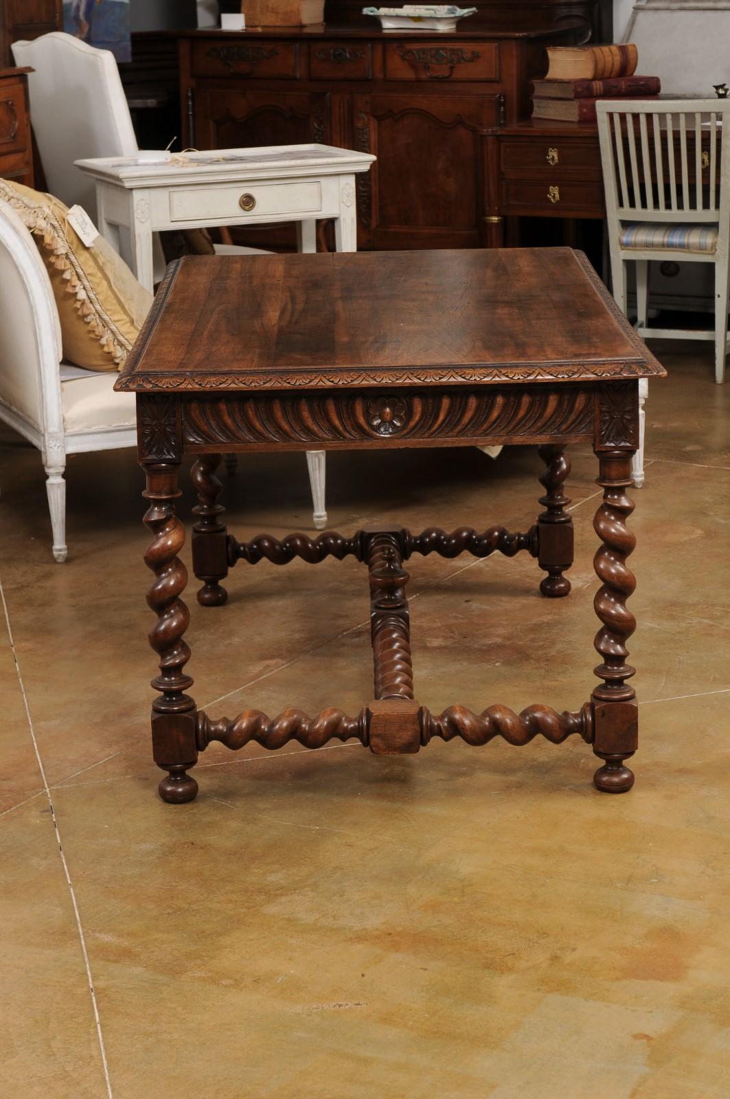 French Louis XIII Style 19th Century Walnut Barley Twist Desk with Stretcher 7