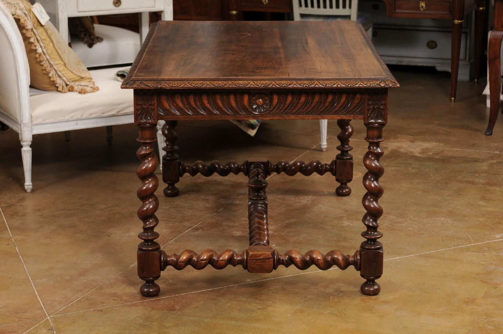 French Louis XIII Style 19th Century Walnut Barley Twist Desk with Stretcher 3