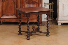 French Louis XIII Style 19th Century Walnut Barley Twist Side Table with Drawer