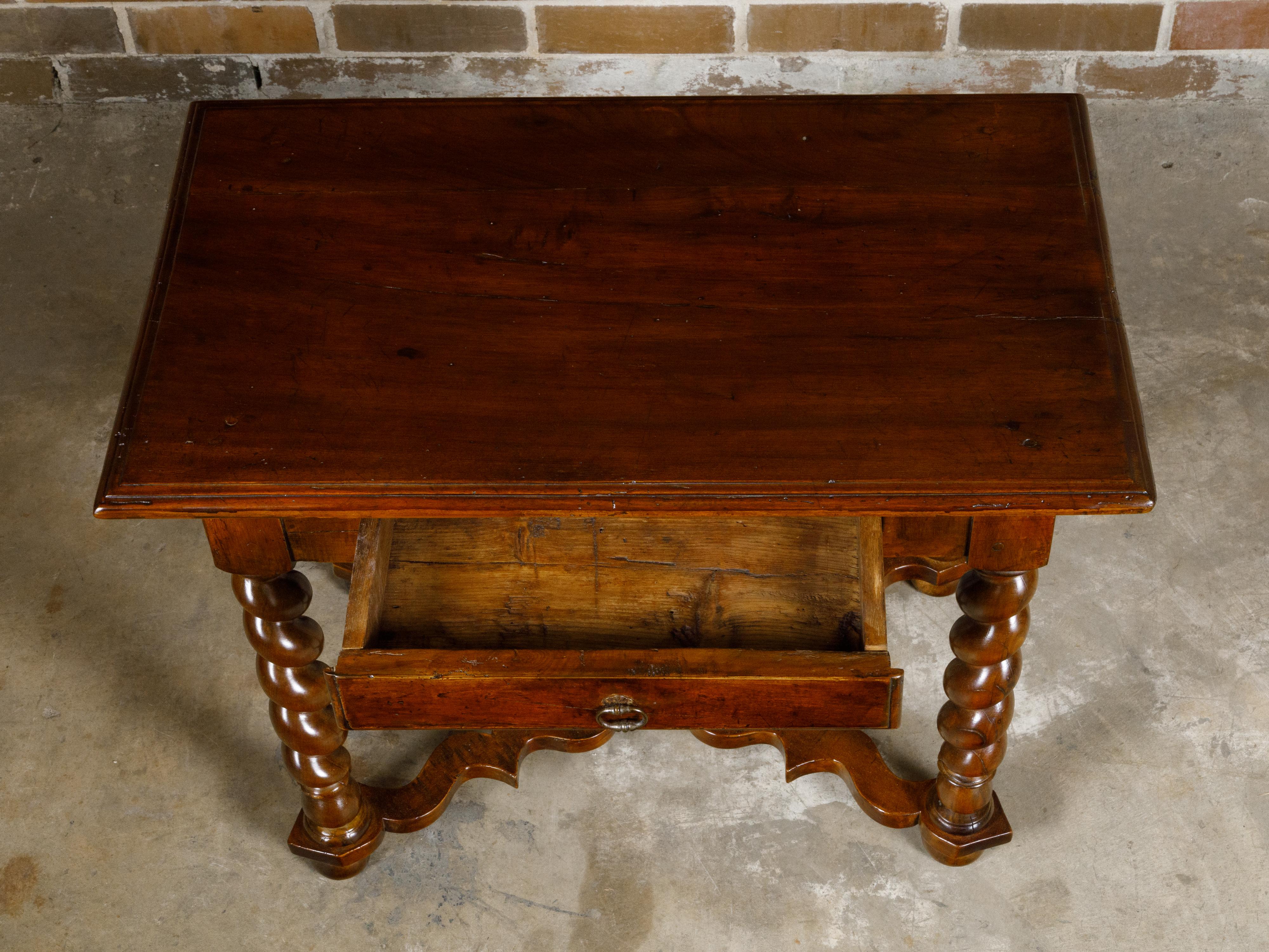French Louis XIII Style 19th Century Walnut Side Table with Barley Twist Base For Sale 6