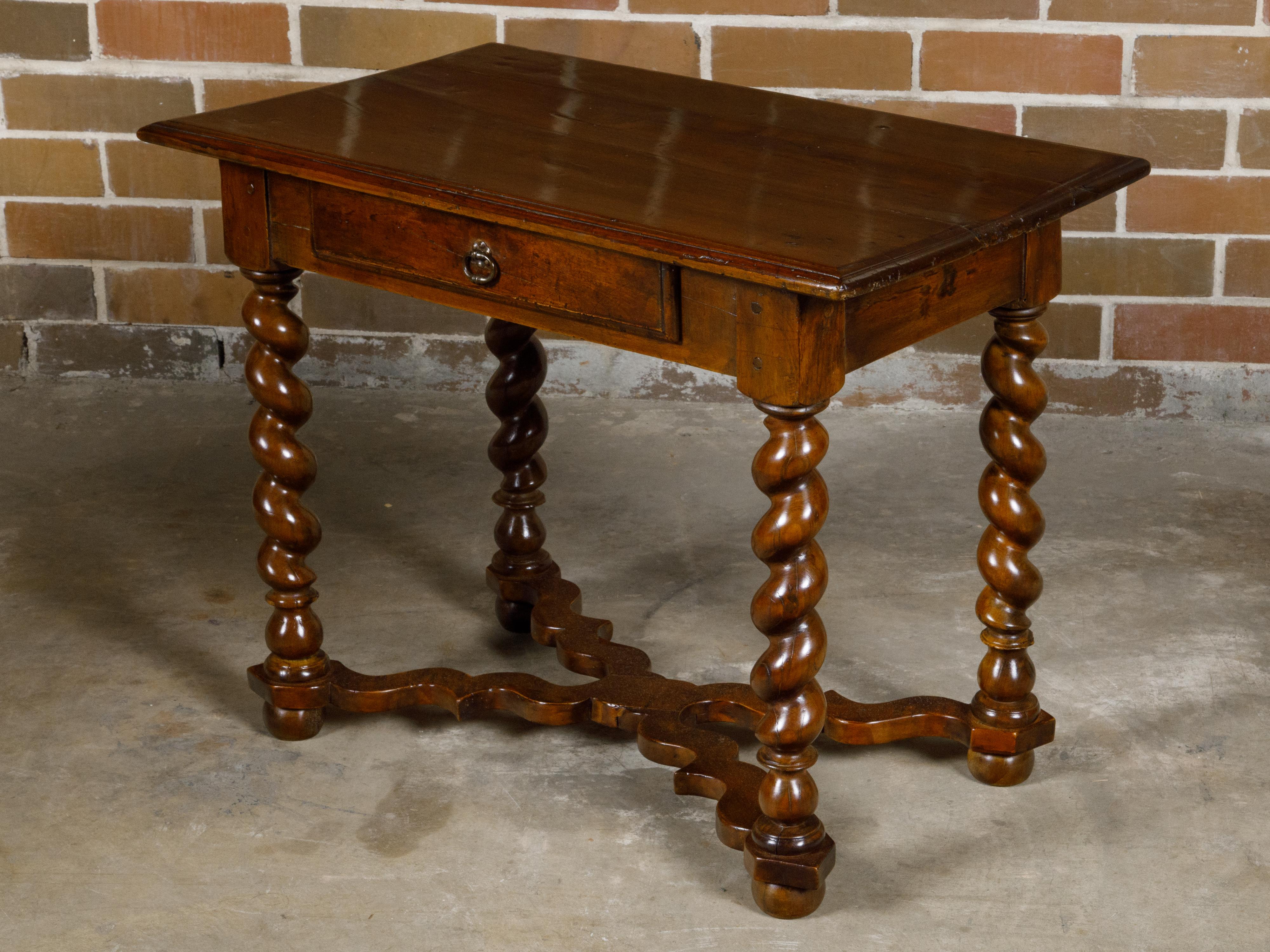 French Louis XIII Style 19th Century Walnut Side Table with Barley Twist Base For Sale 7