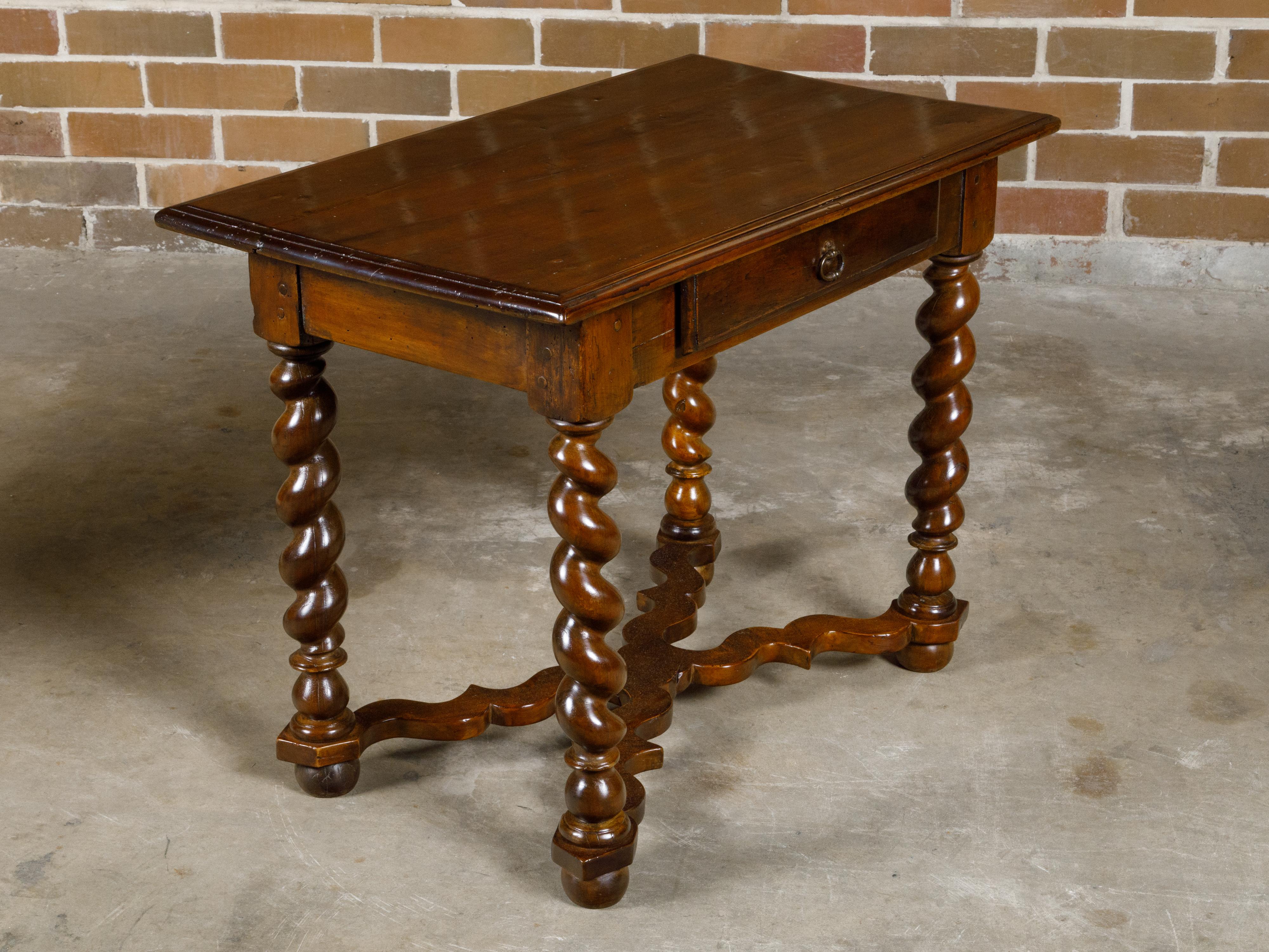 French Louis XIII Style 19th Century Walnut Side Table with Barley Twist Base For Sale 11