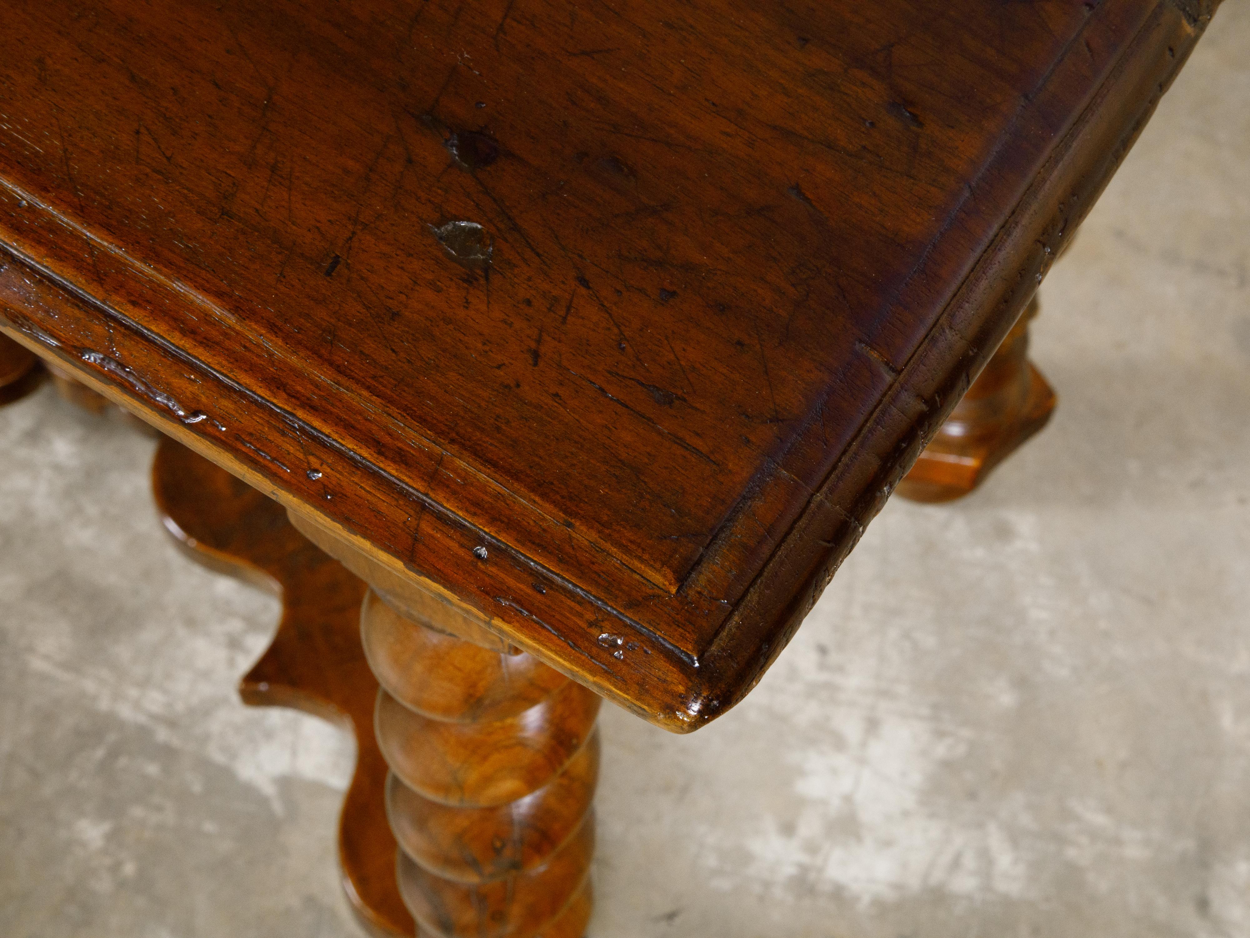 Carved French Louis XIII Style 19th Century Walnut Side Table with Barley Twist Base For Sale