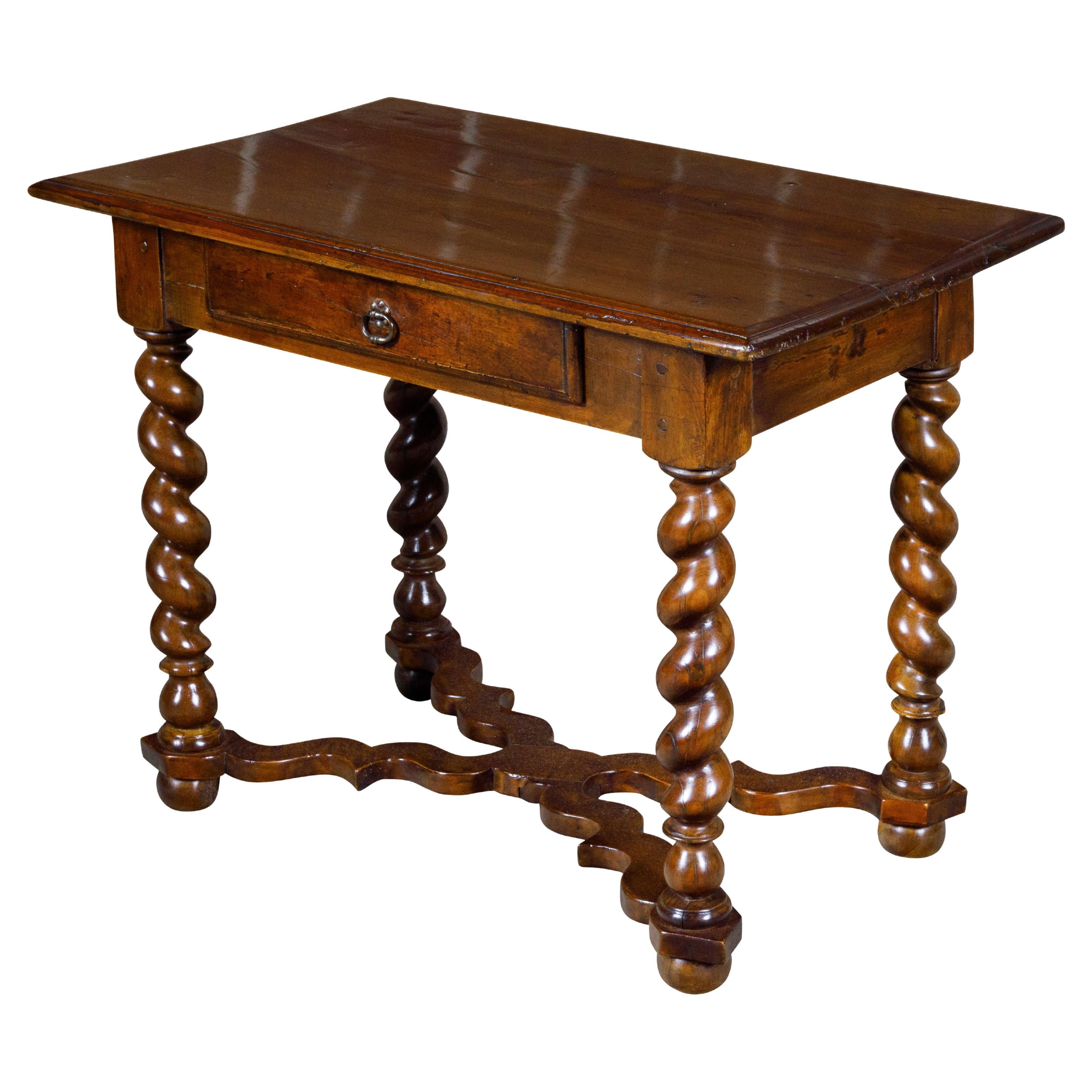 French Louis XIII Style 19th Century Walnut Side Table with Barley Twist Base For Sale