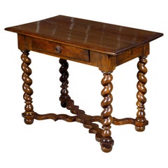 French Louis XIII Style 19th Century Walnut Side Table with Barley Twist Base