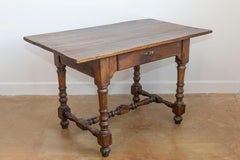 French Louis XIII Style 19th Century Walnut Table with Turned Legs and Stretcher