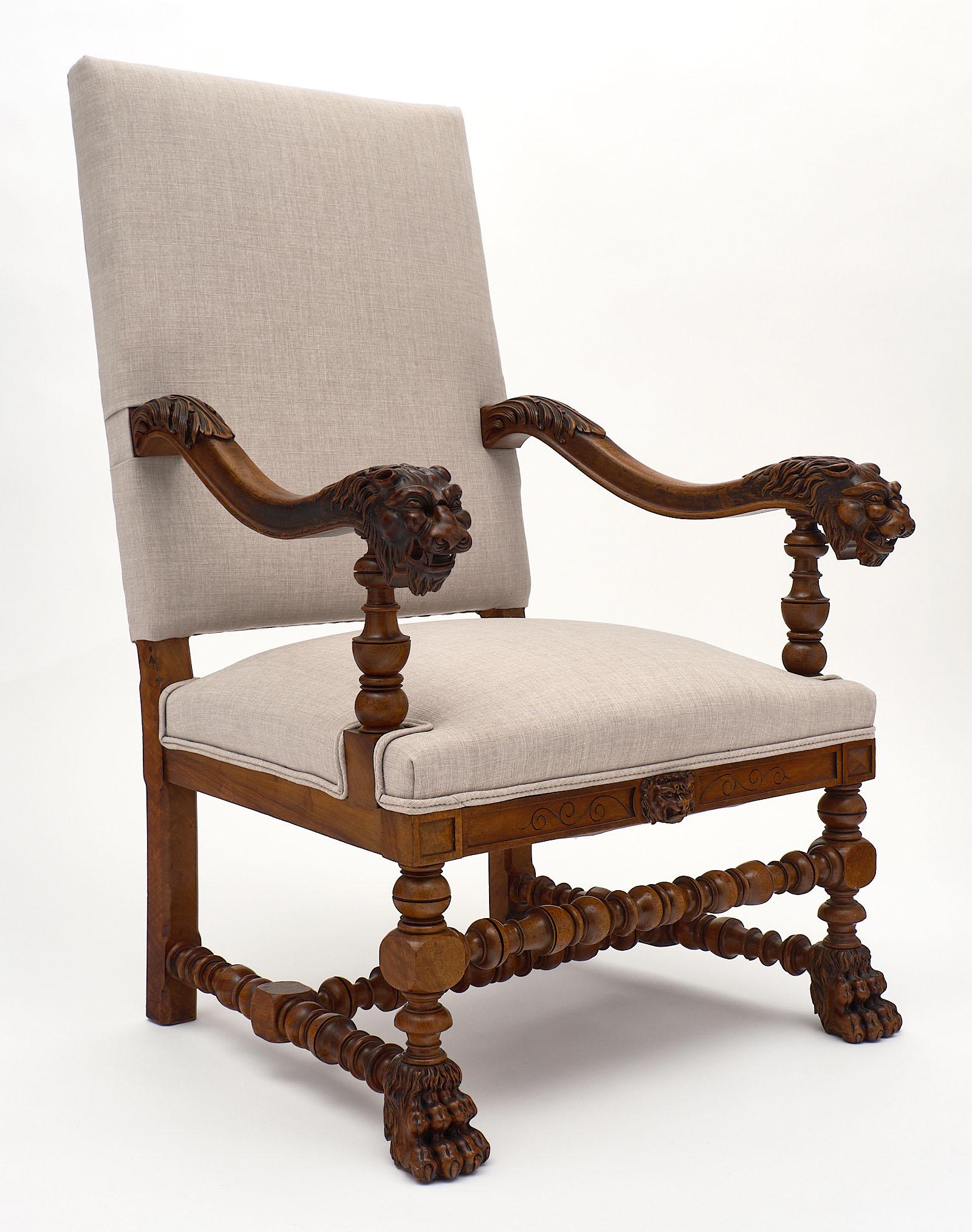 French Louis XIII Style Armchairs In Excellent Condition In Austin, TX
