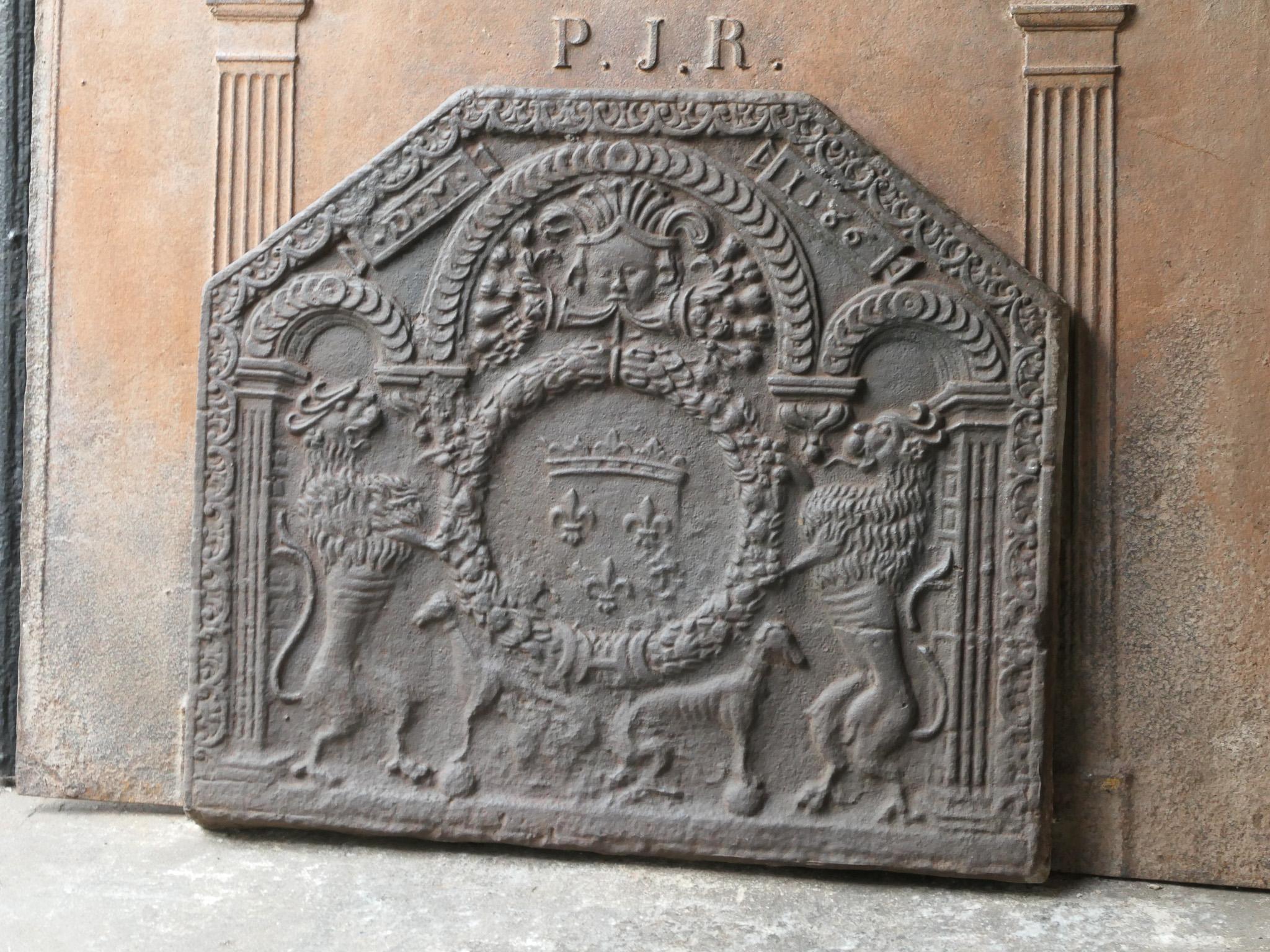 Iron French Louis XIII Style 'Arms of France' Fireback / Backsplash For Sale