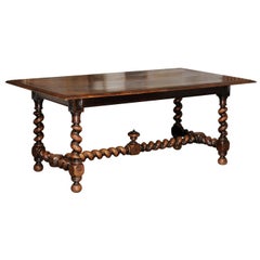 French Louis XIII Style Barley Twist Wooden Table from the Late 18th Century