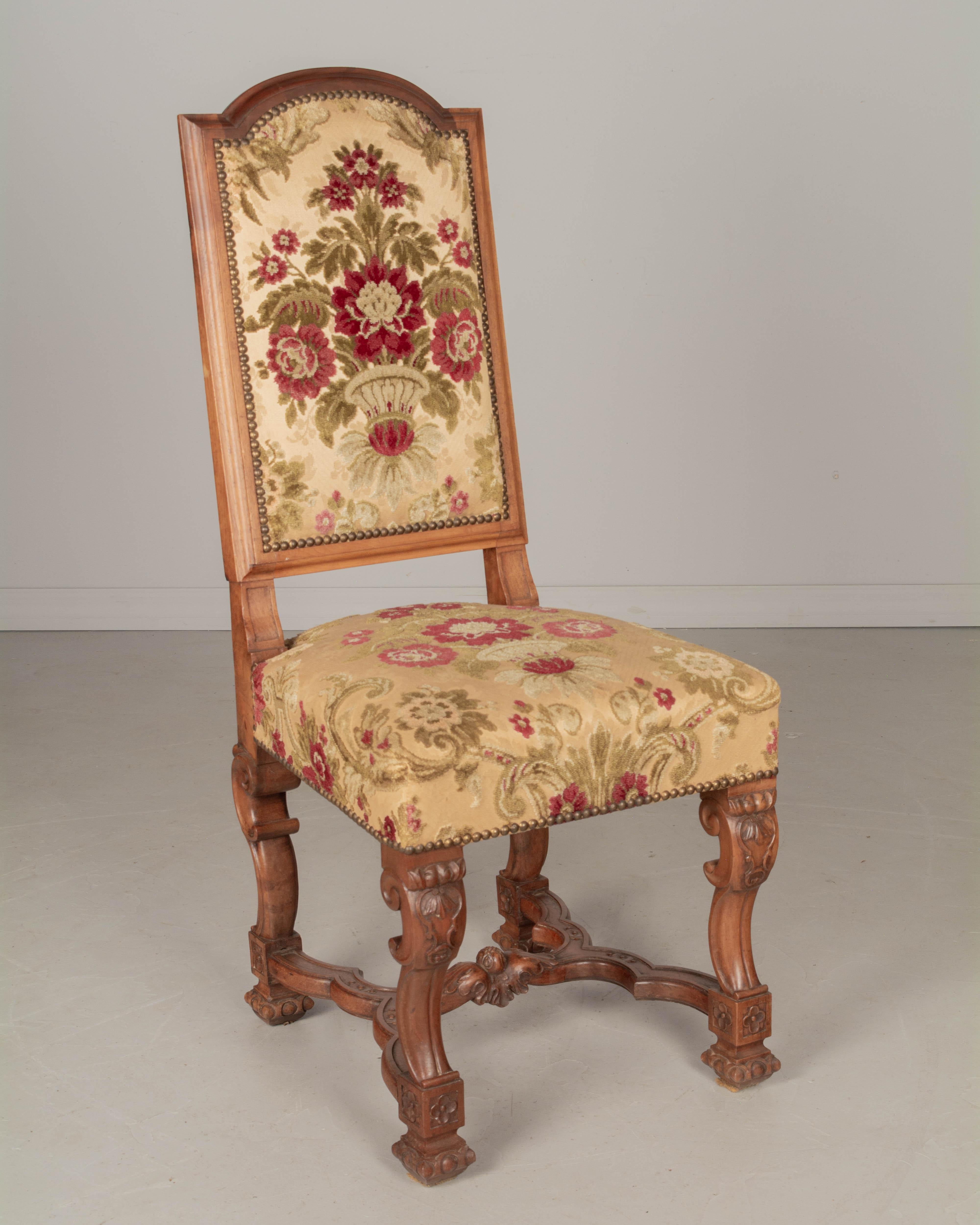 Upholstery French Louis XIII Style Dining Chairs, Set of 8 For Sale
