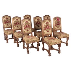 Vintage French Louis XIII Style Dining Chairs, Set of 8