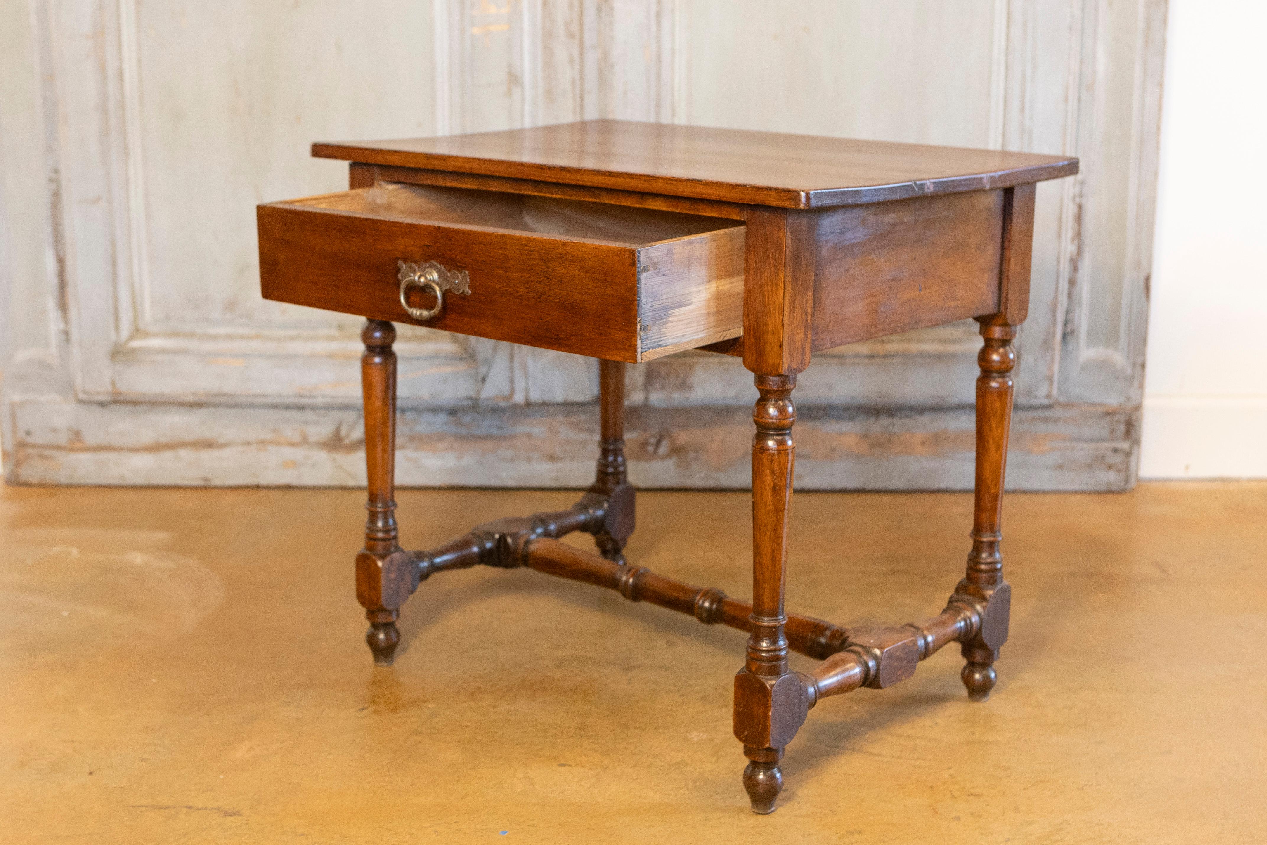 French Louis XIII Style Late 19th Century Side Table with Drawer and Turned Base In Good Condition For Sale In Atlanta, GA