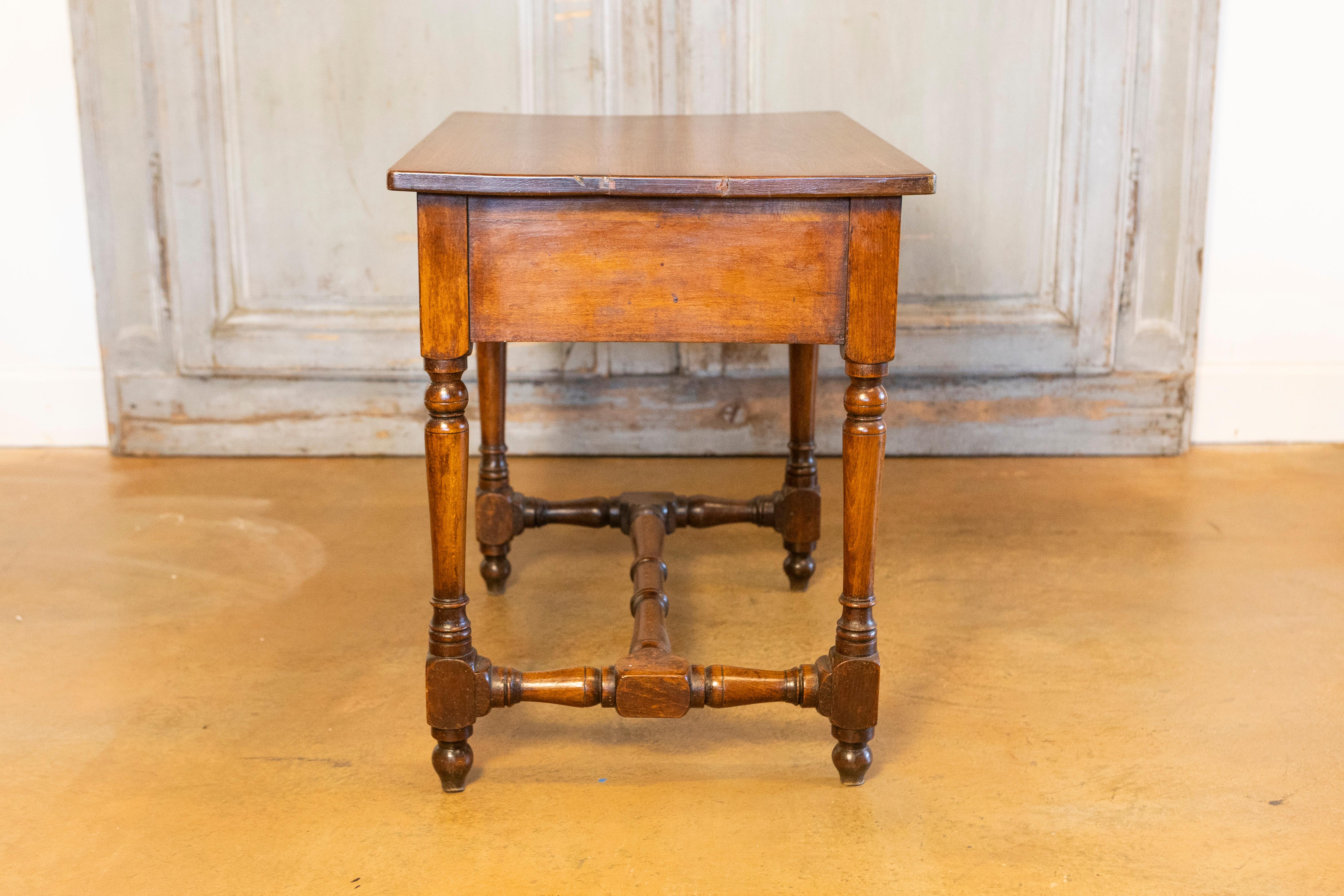Bronze French Louis XIII Style Late 19th Century Side Table with Drawer and Turned Base For Sale