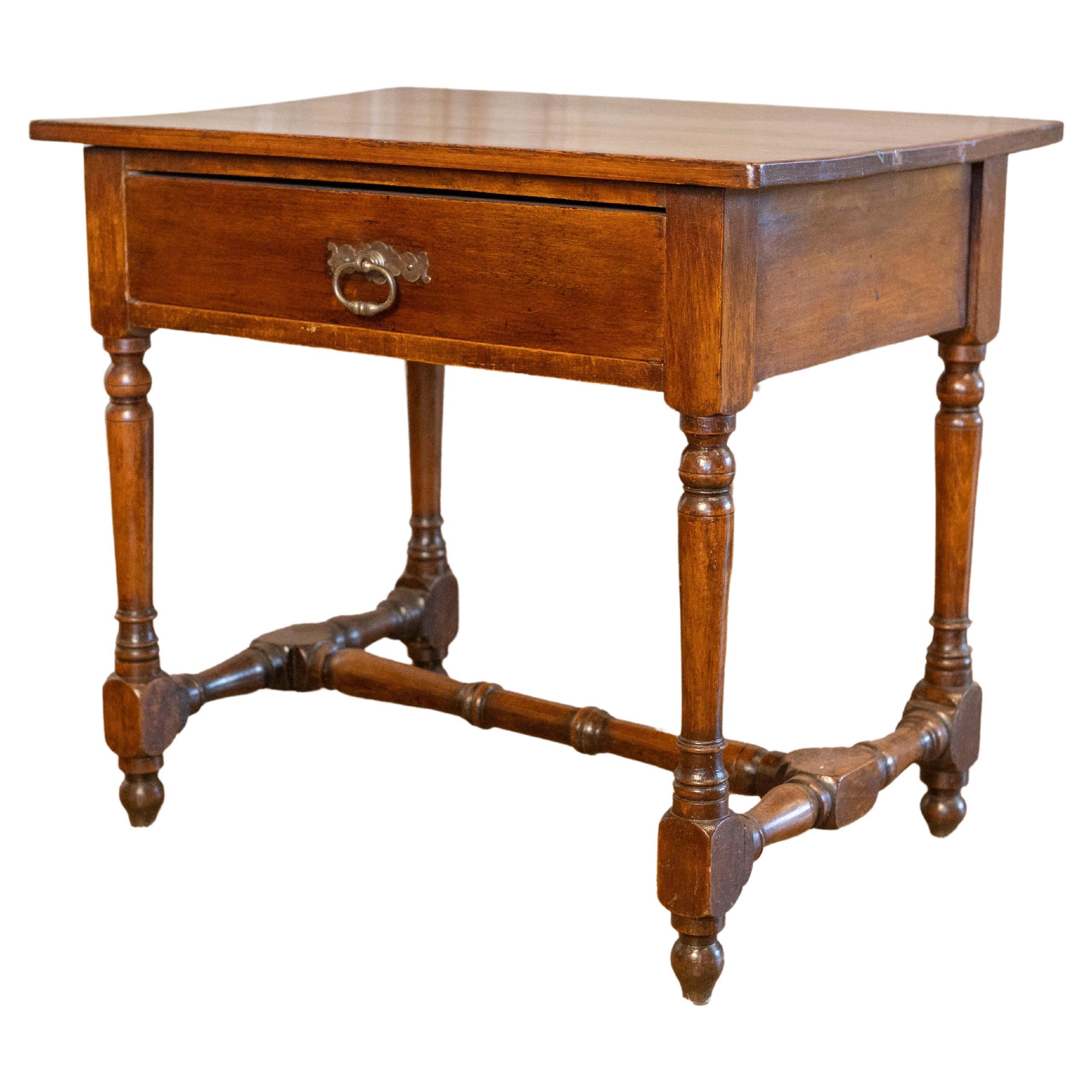 French Louis XIII Style Late 19th Century Side Table with Drawer and Turned Base For Sale