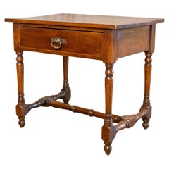 Antique French Louis XIII Style Late 19th Century Side Table with Drawer and Turned Base