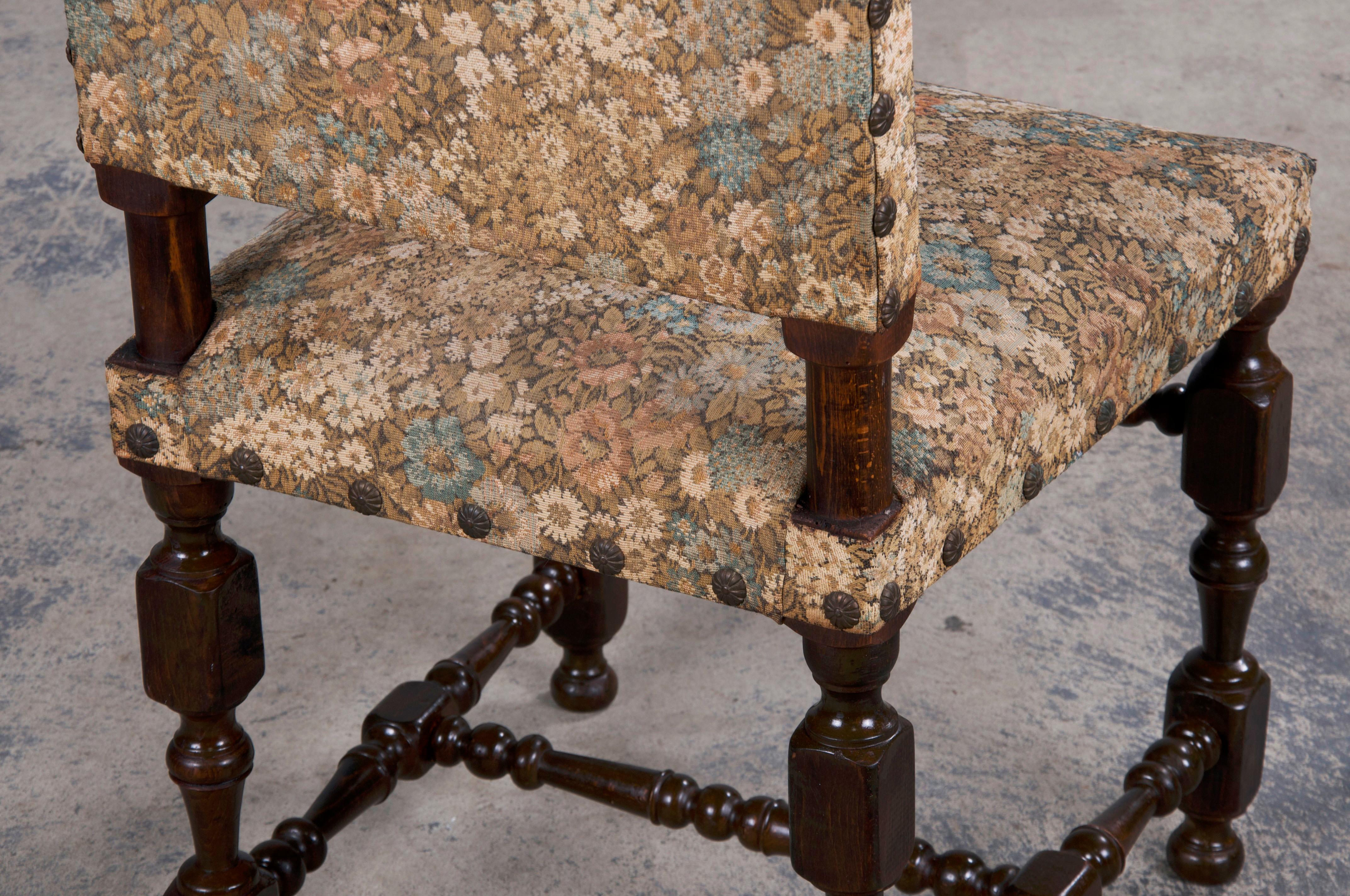 French Louis XIII Style Maple Dining Chairs W/ Floral Fabric - Set of 8 7