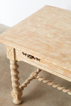 French Louis XIII Style Oak Barley Twist Library Desk