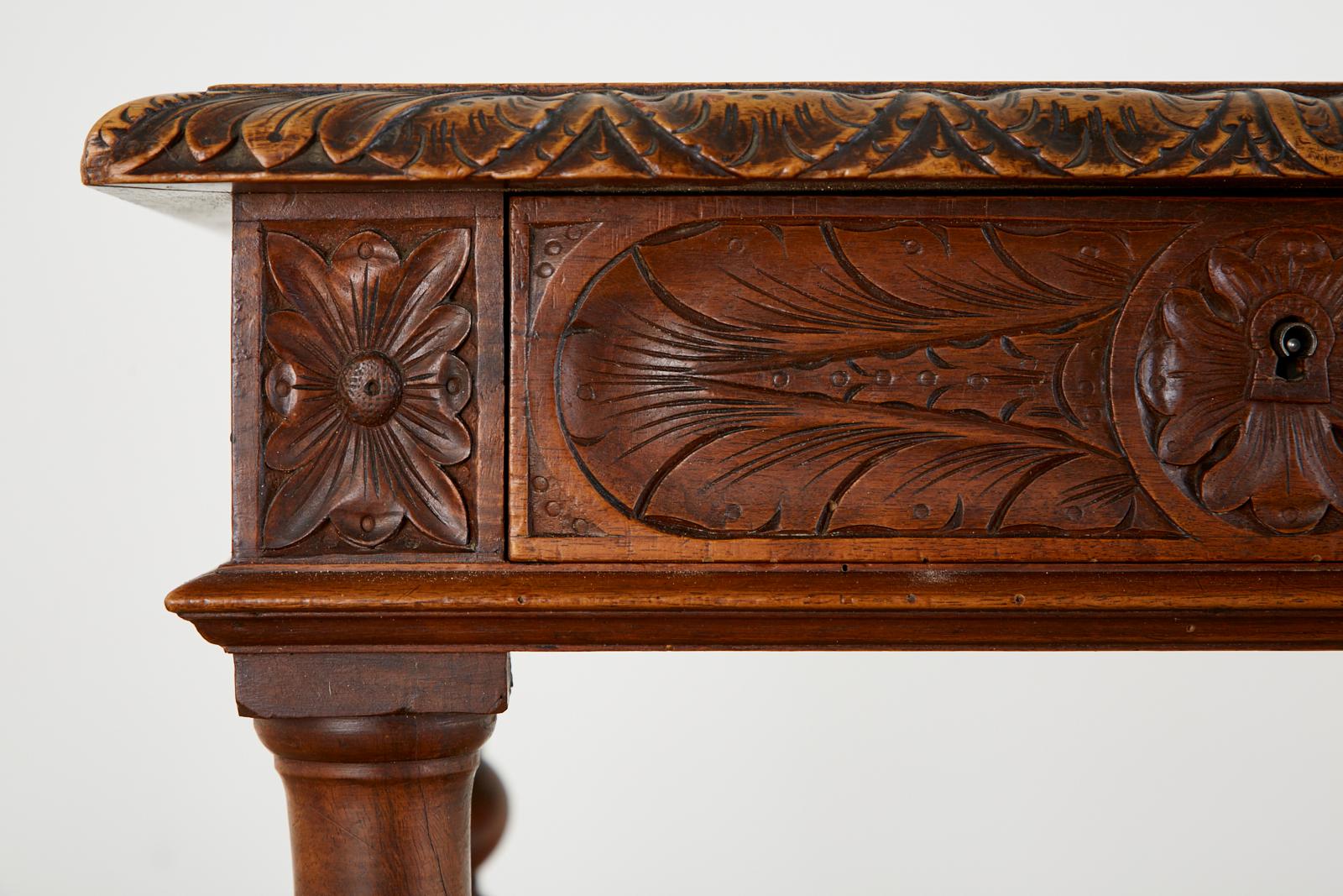 French Louis XIII Style Oak Barley Twist Library Table Desk For Sale 8