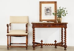 French Louis XIII Style Oak Barley Twist Library Table Desk
