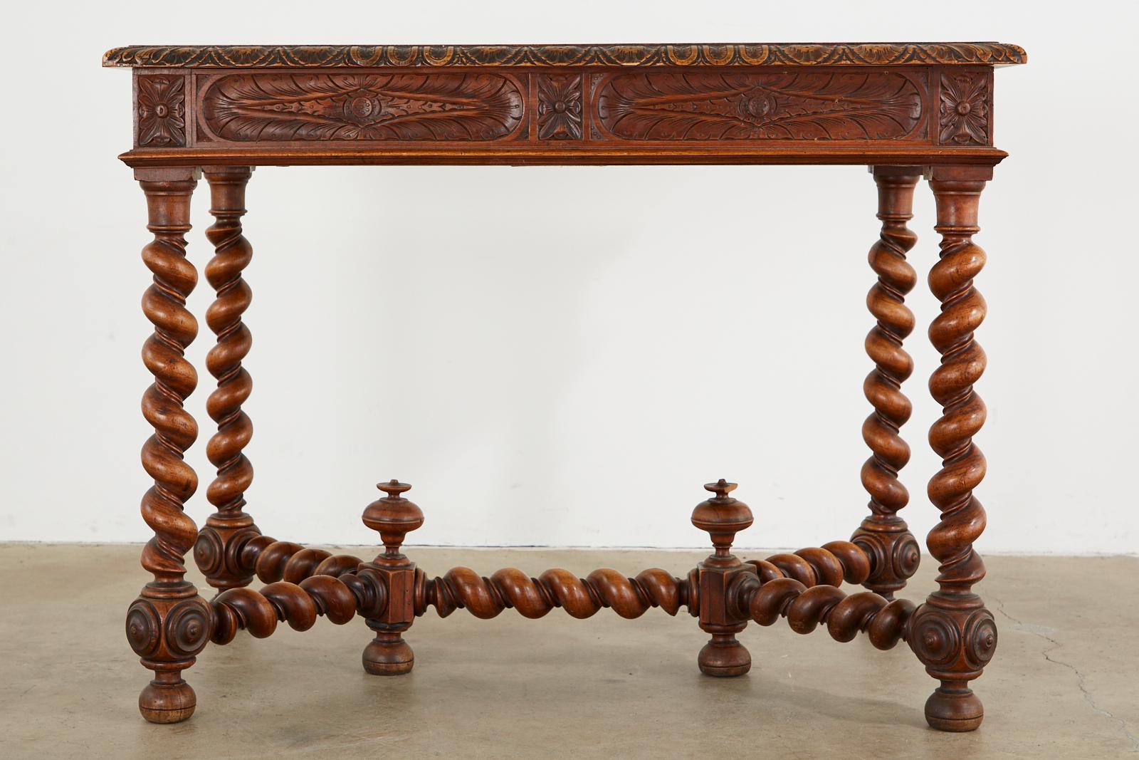French Louis XIII Style Oak Barley Twist Library Table Desk For Sale 12