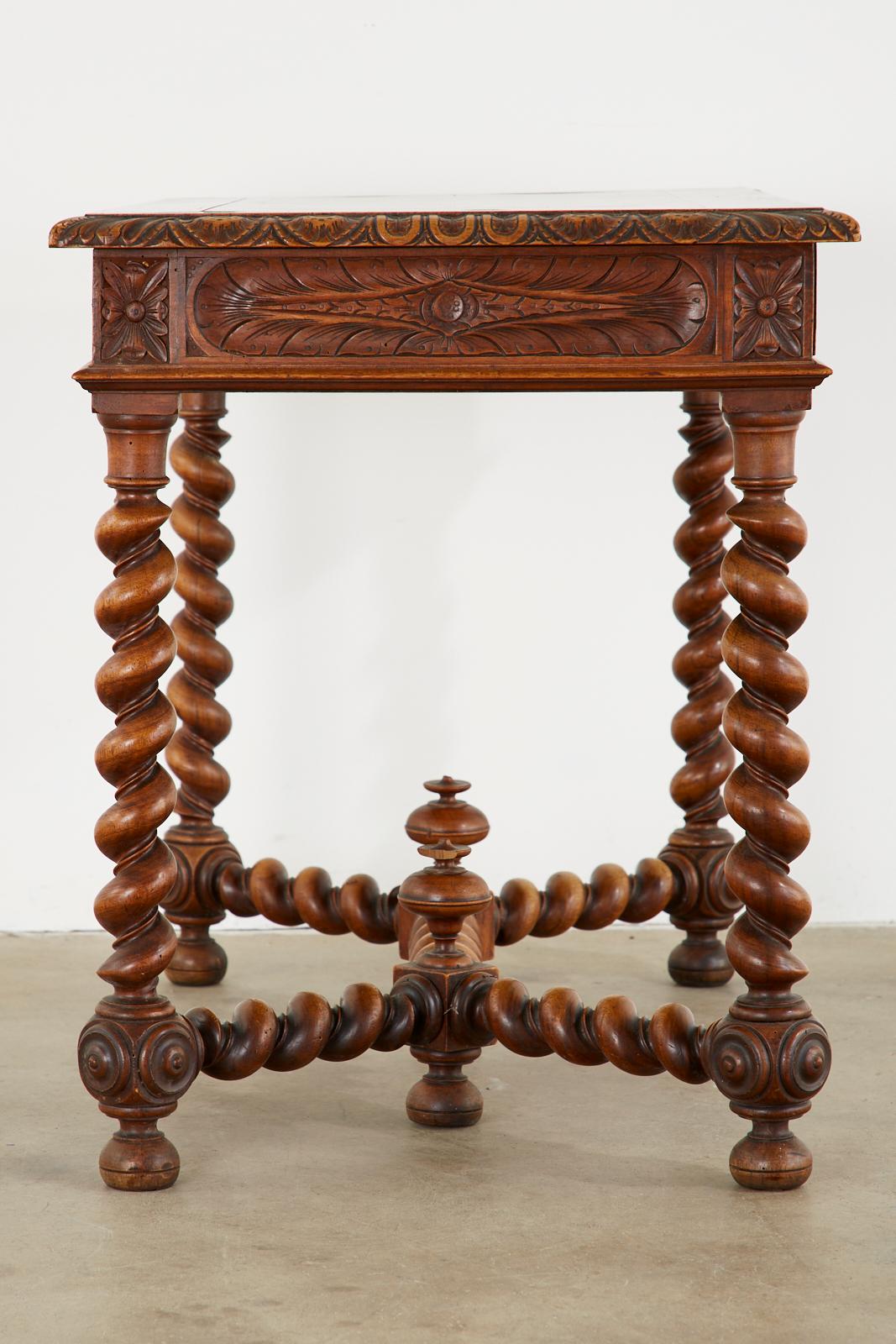Hand-Crafted French Louis XIII Style Oak Barley Twist Library Table Desk For Sale
