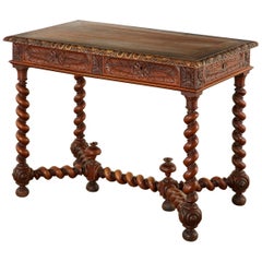 Antique French Louis XIII Style Oak Barley Twist Library Table Desk