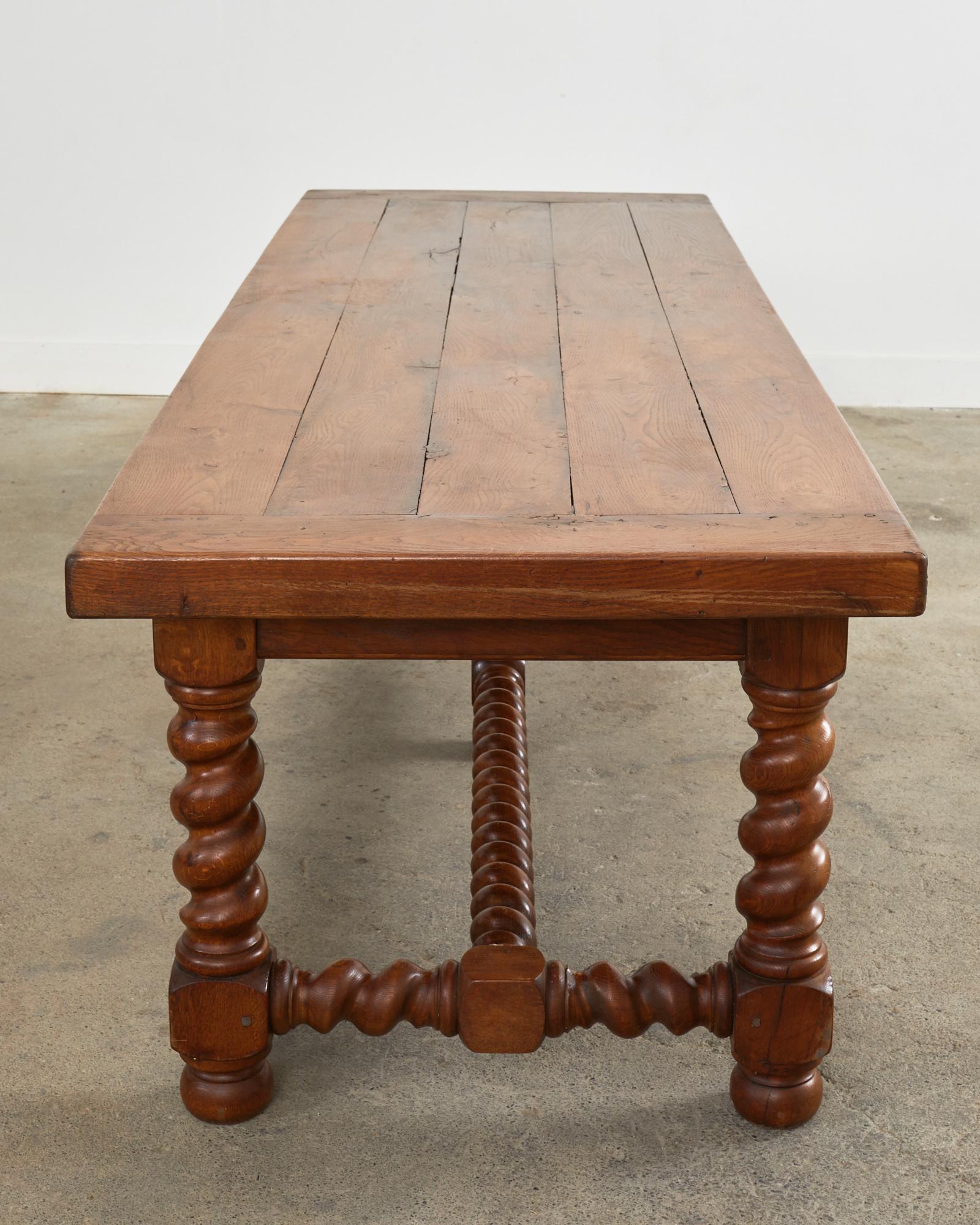French Louis XIII Style Oak Barley Twist Trestle Dining Table For Sale 6