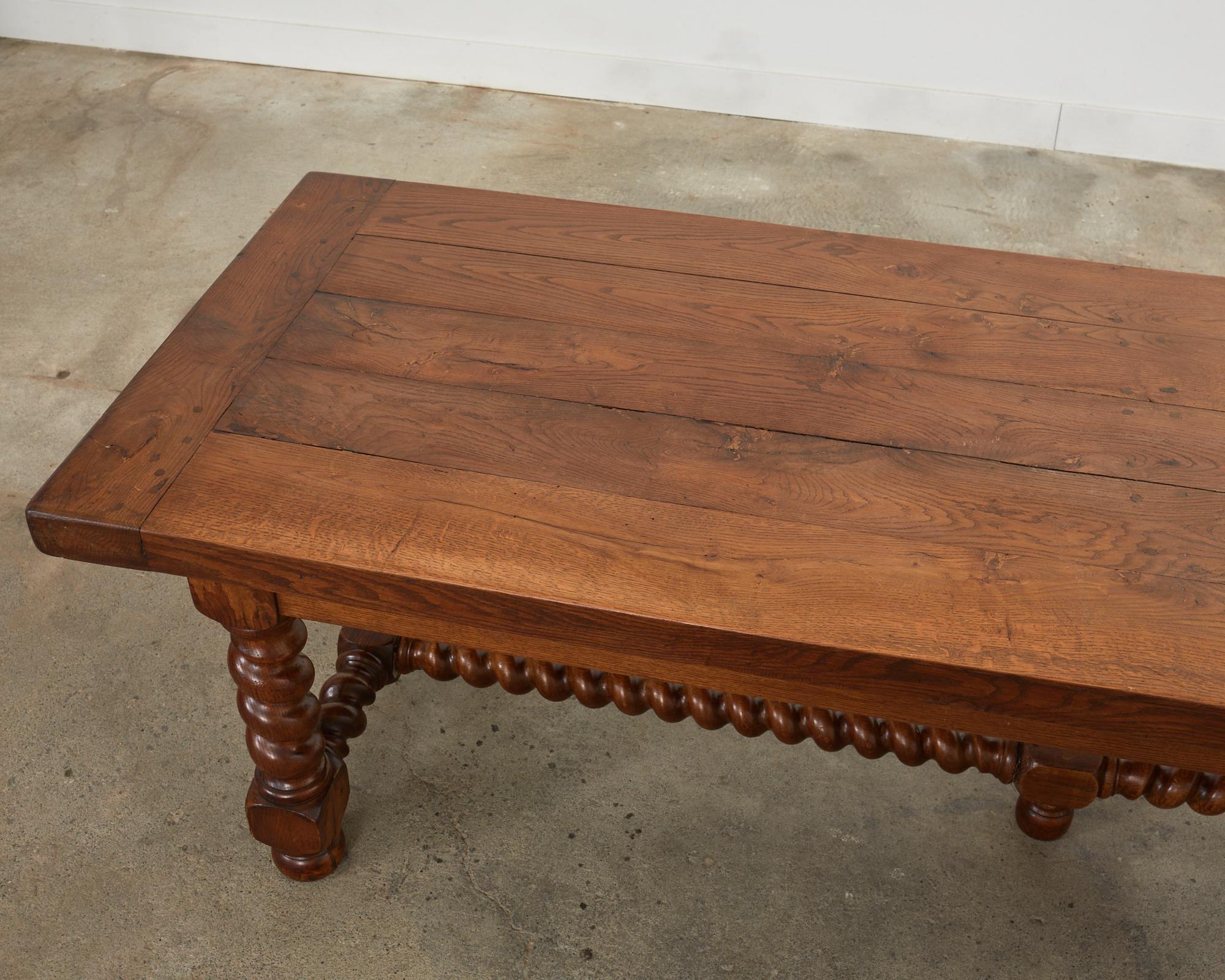 French Louis XIII Style Oak Barley Twist Trestle Dining Table In Good Condition For Sale In Rio Vista, CA