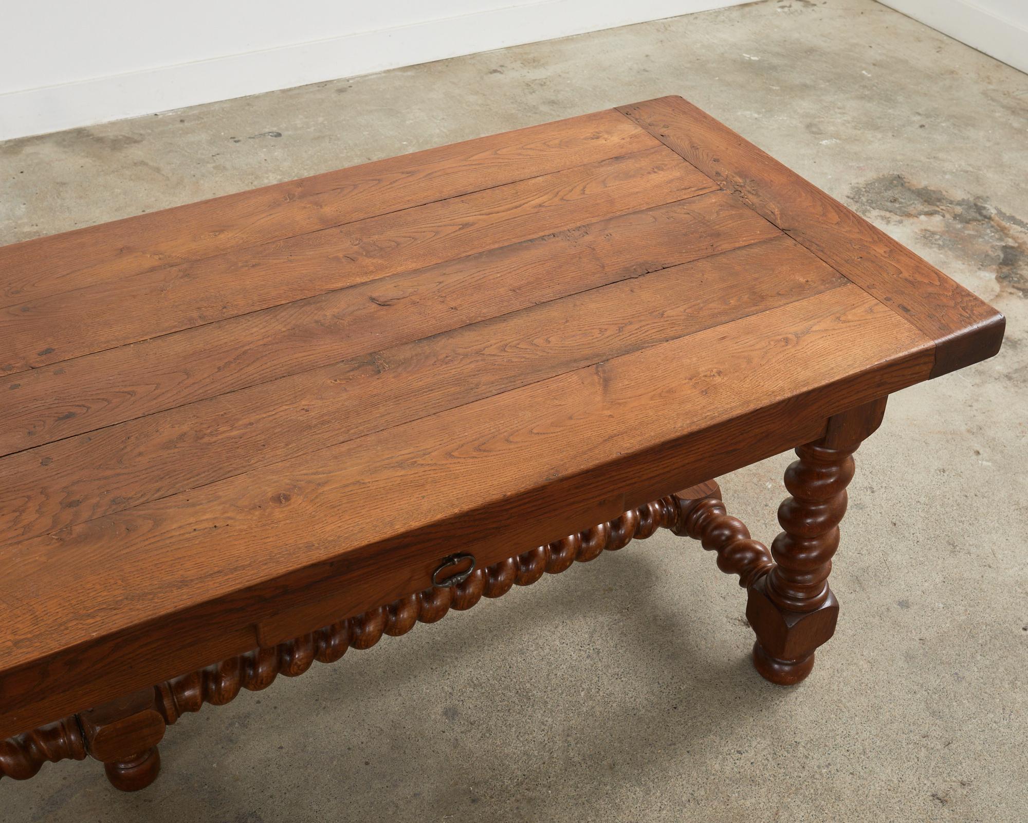 20th Century French Louis XIII Style Oak Barley Twist Trestle Dining Table For Sale