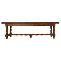 French Louis XIII Style Oak Barley Twist Trestle Dining Table