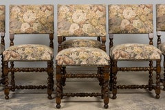 Französische Louis XIII Stil Eiche Esszimmerstühle W / Floral Tapestry - Set von 8