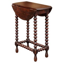 French Louis XIII Style Oak Drop-Leaf Bobbin Legs Table with Swivel Top, 1880s