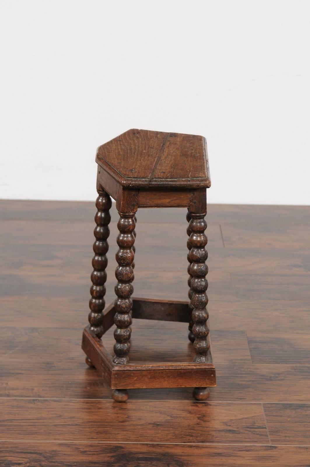French Louis XIII Style Oak Stool with Bobbin Legs and Side Stretcher, 1860s 2