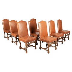 Chaises de salle à manger françaises Os de Mouton de style Louis XIII, lot de 8