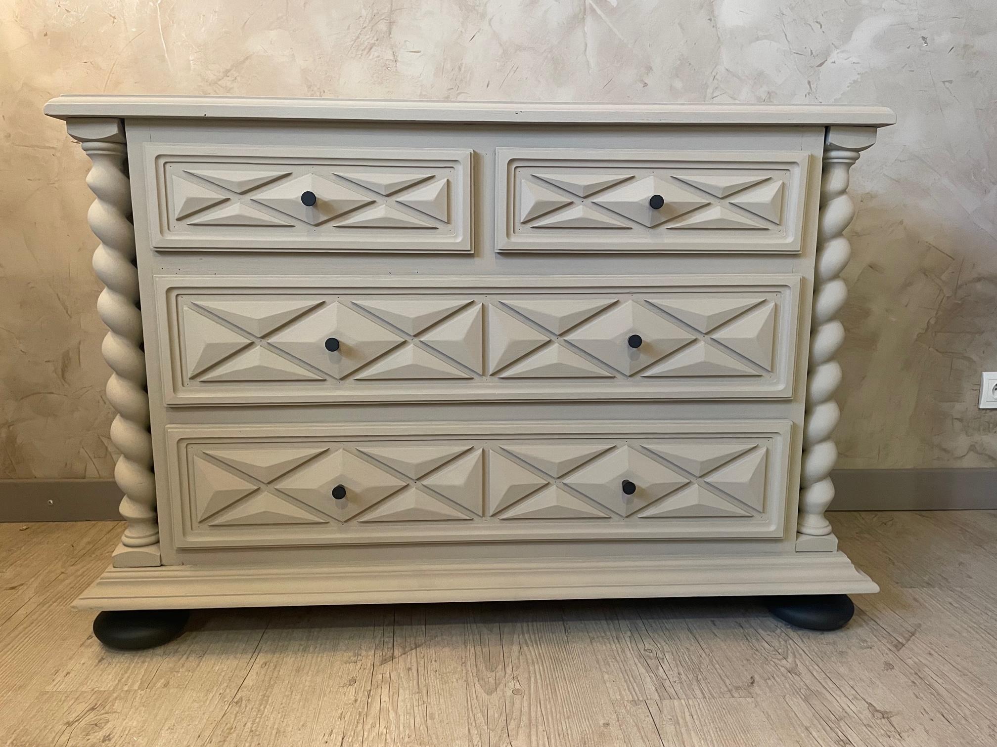 Metal French Louis XIII Style Painted Chest of Drawers