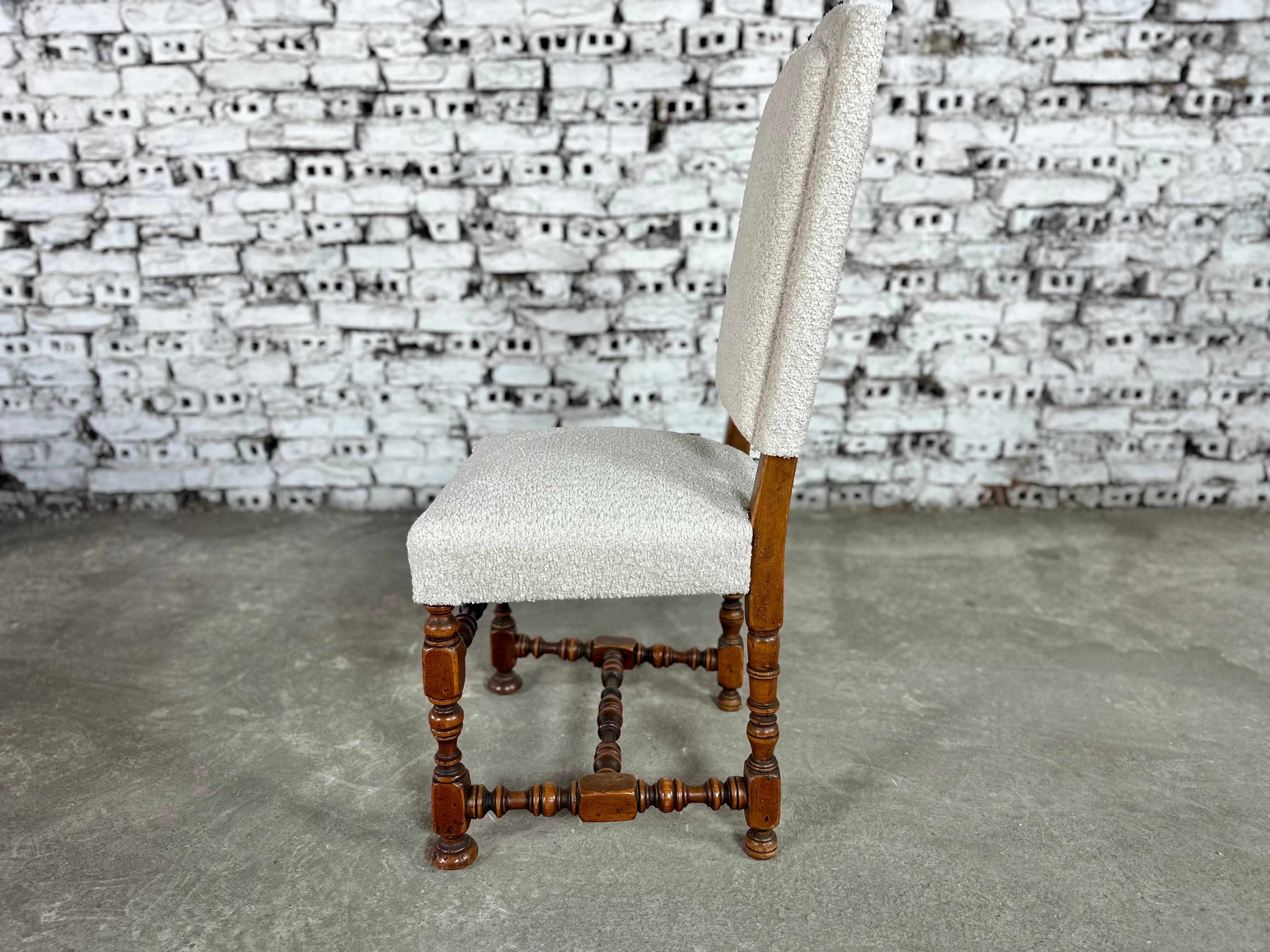 French Louis XIII Style Side Dining Chairs, Reupholstered - Set of 6 For Sale 6