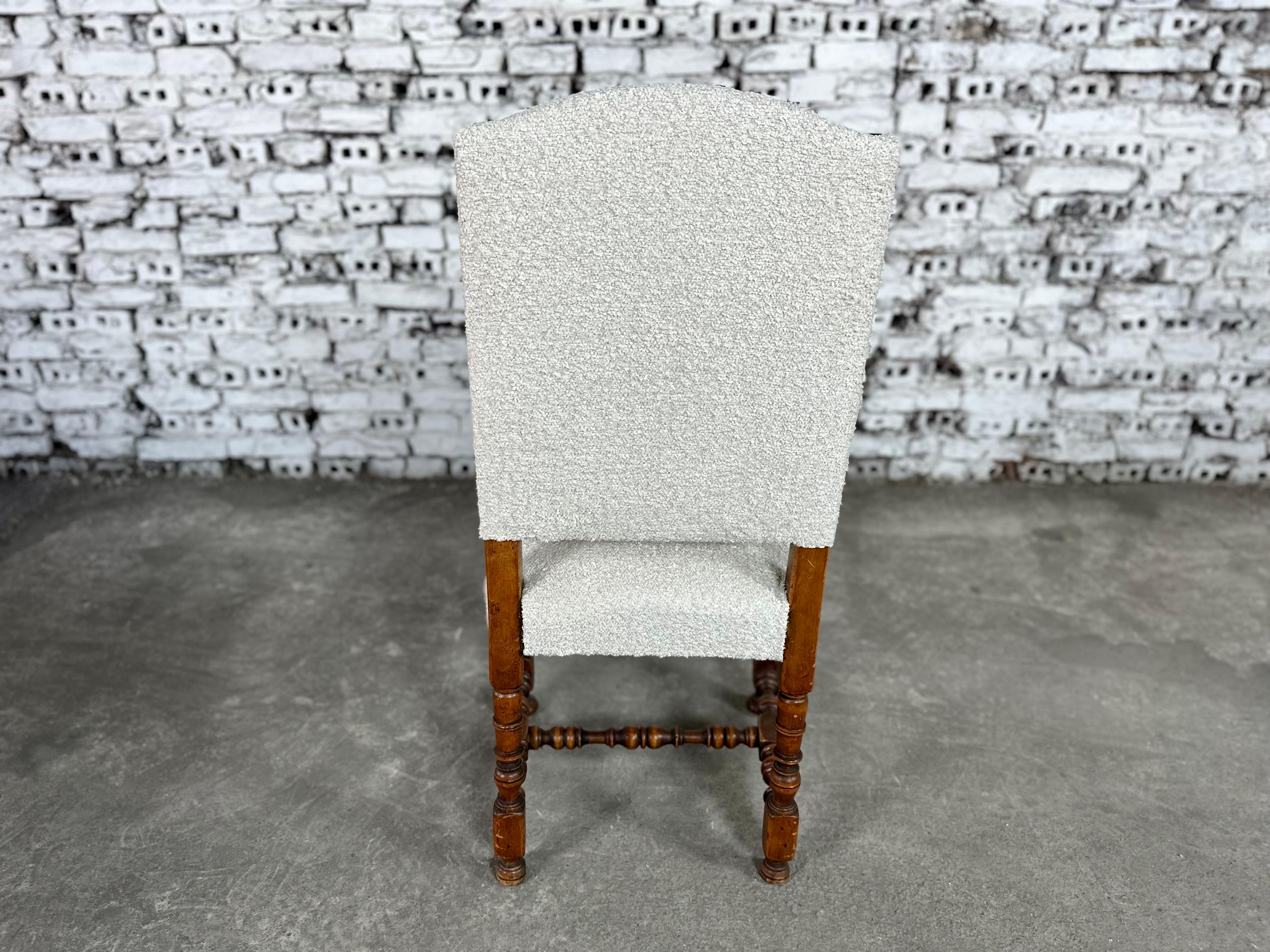 French Louis XIII Style Side Dining Chairs, Reupholstered - Set of 6 For Sale 8