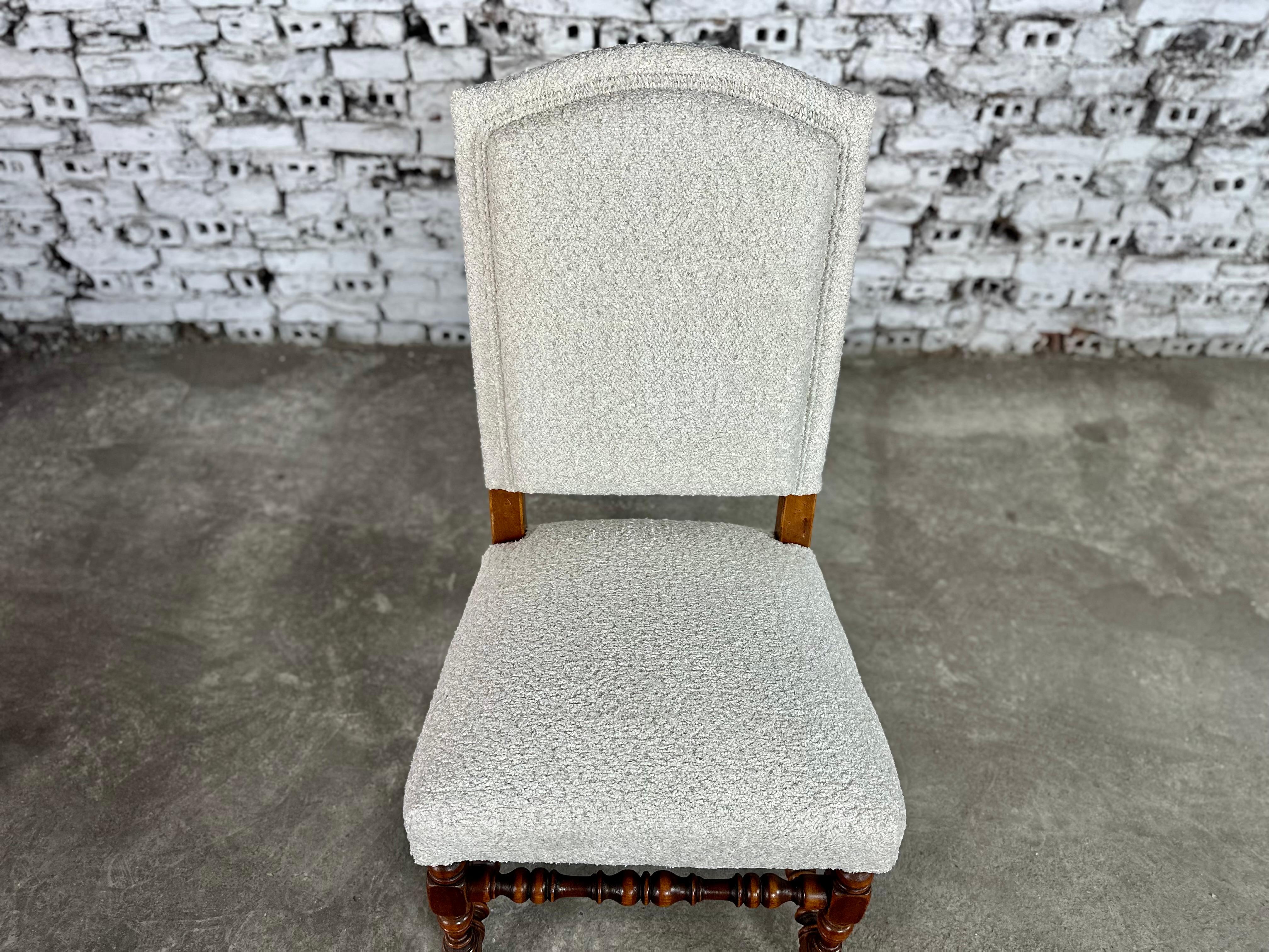 20th Century French Louis XIII Style Side Dining Chairs, Reupholstered - Set of 6 For Sale