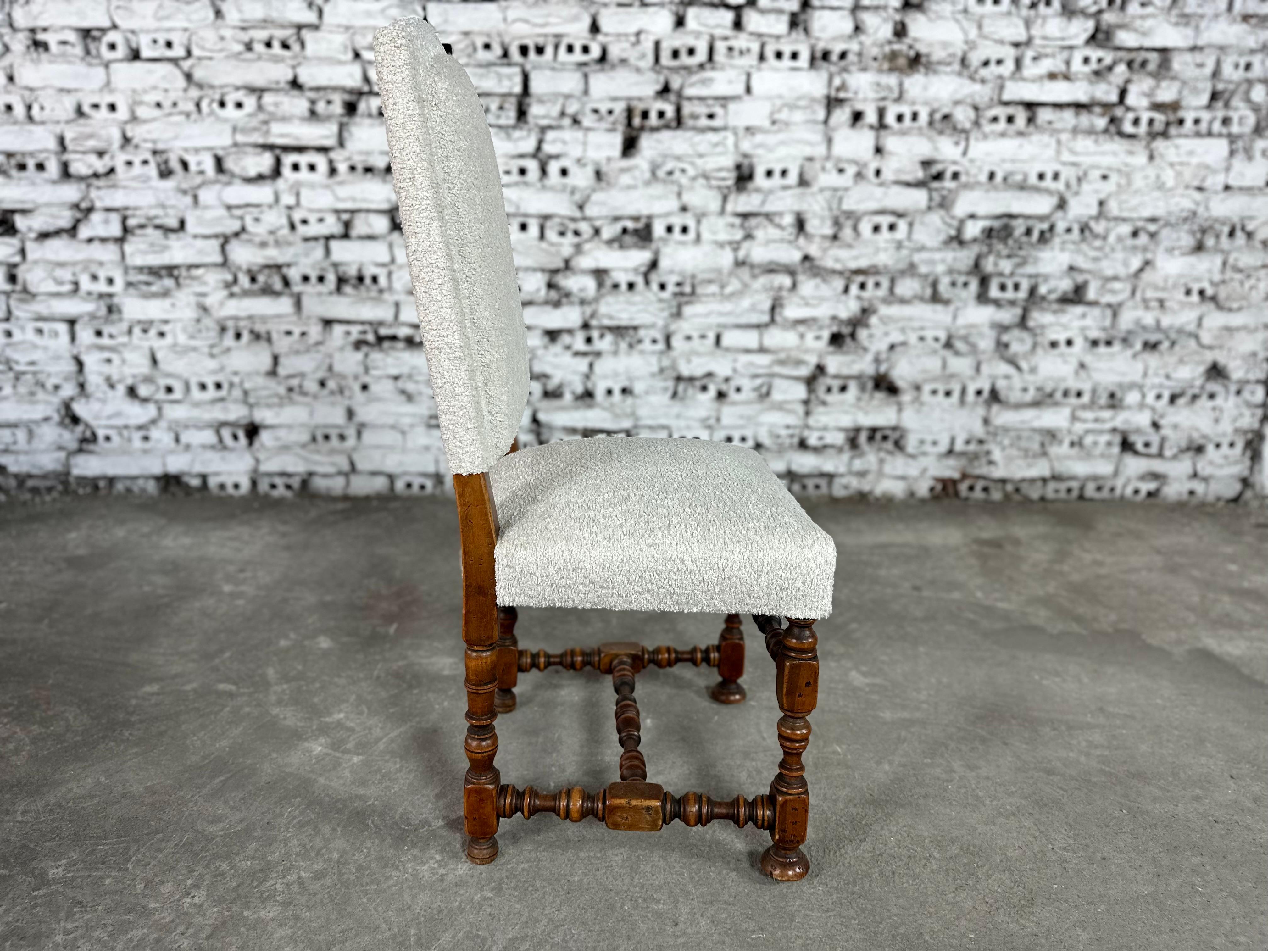 French Louis XIII Style Side Dining Chairs, Reupholstered - Set of 6 For Sale 2