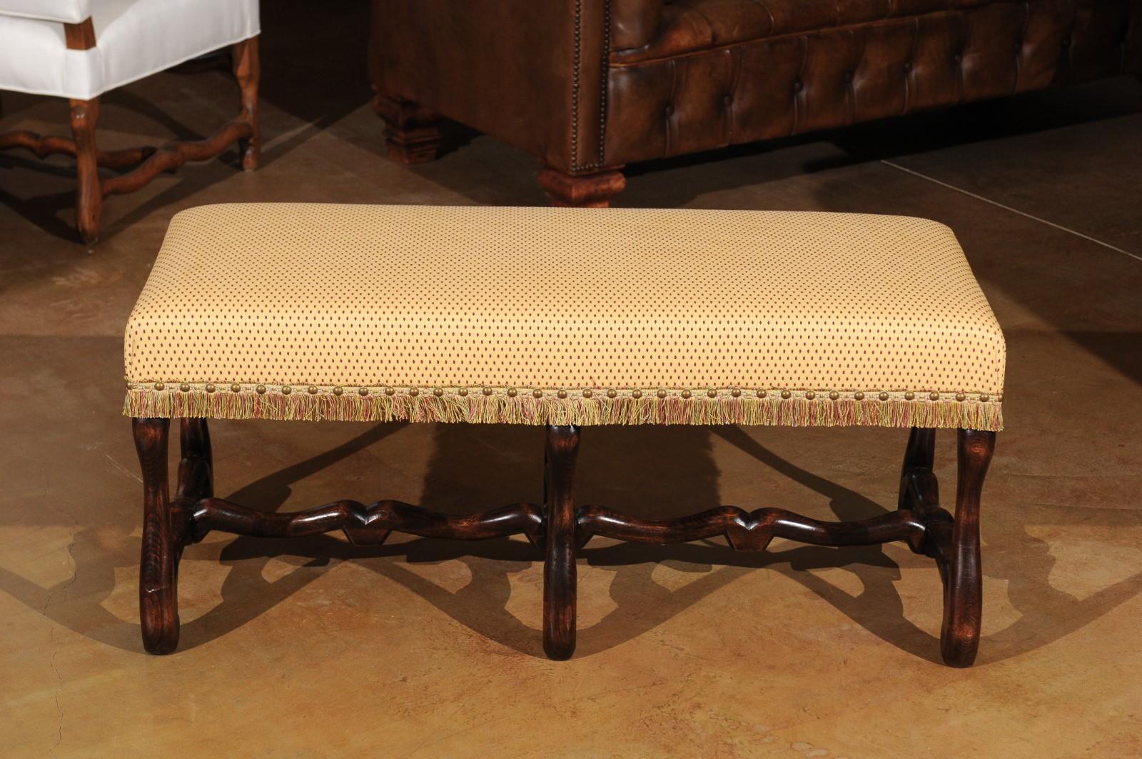 French Louis XIII Style Upholstered Bench with Os De Mouton Legs, circa 1860 5