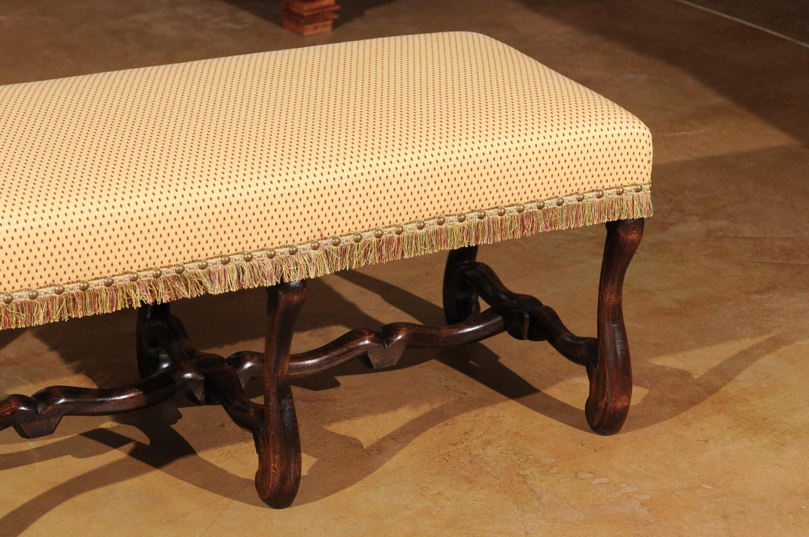 Upholstery French Louis XIII Style Upholstered Bench with Os De Mouton Legs, circa 1860