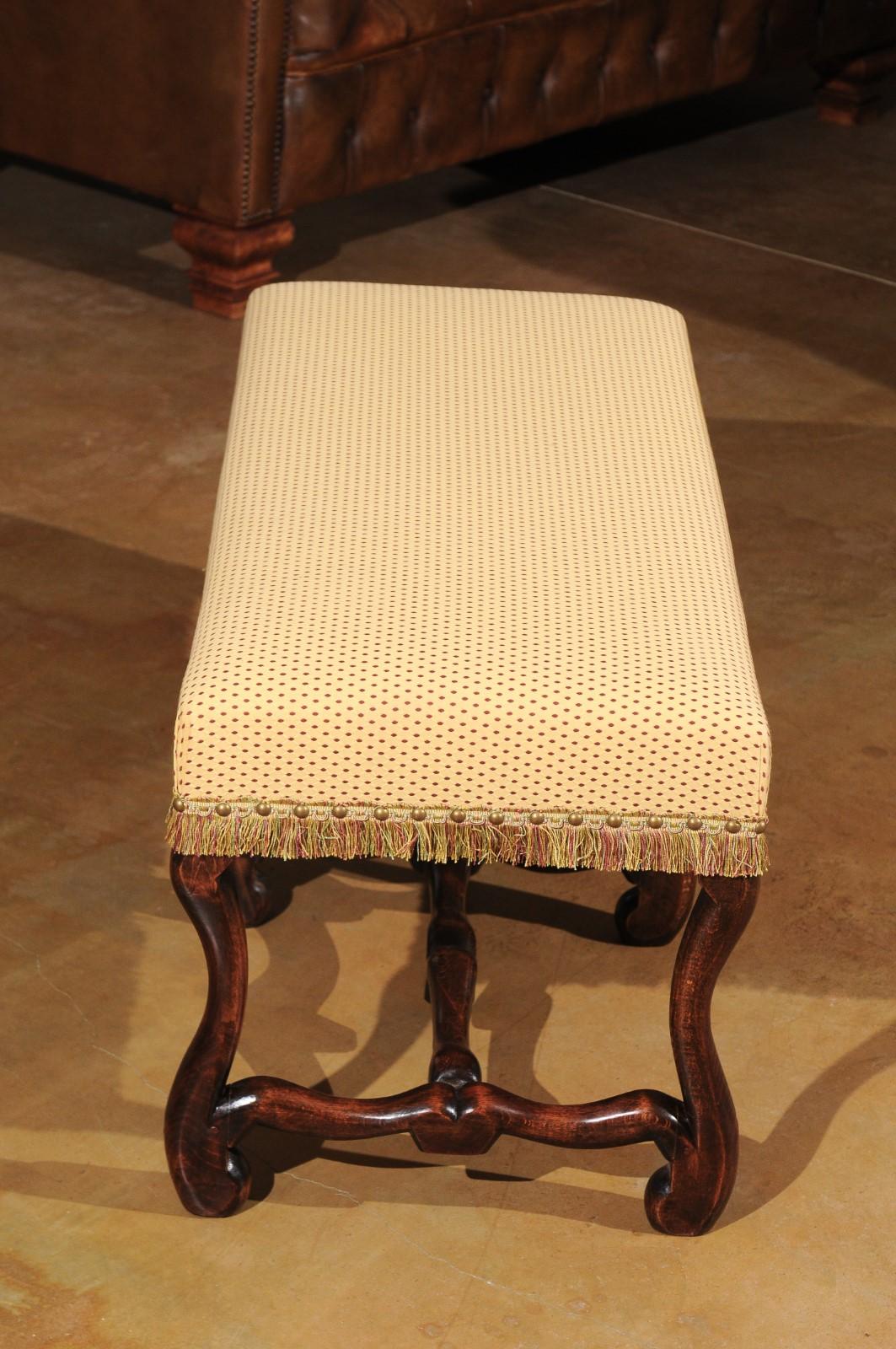 French Louis XIII Style Upholstered Bench with Os De Mouton Legs, circa 1860 1