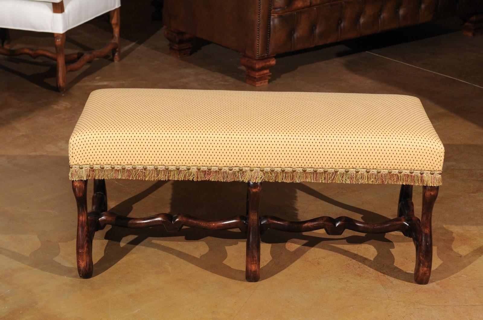 French Louis XIII Style Upholstered Bench with Os De Mouton Legs, circa 1860 3