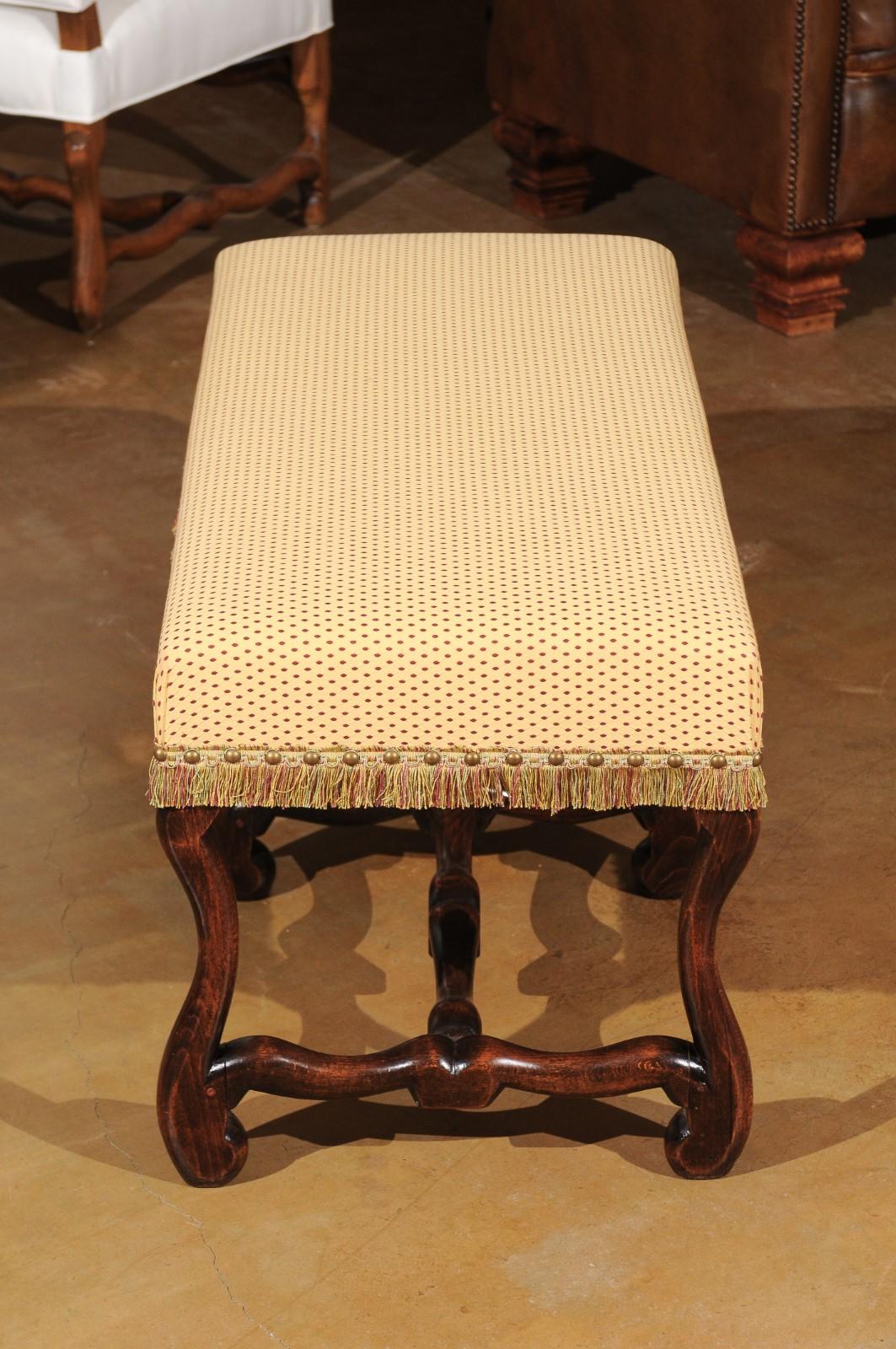 French Louis XIII Style Upholstered Bench with Os De Mouton Legs, circa 1860 4